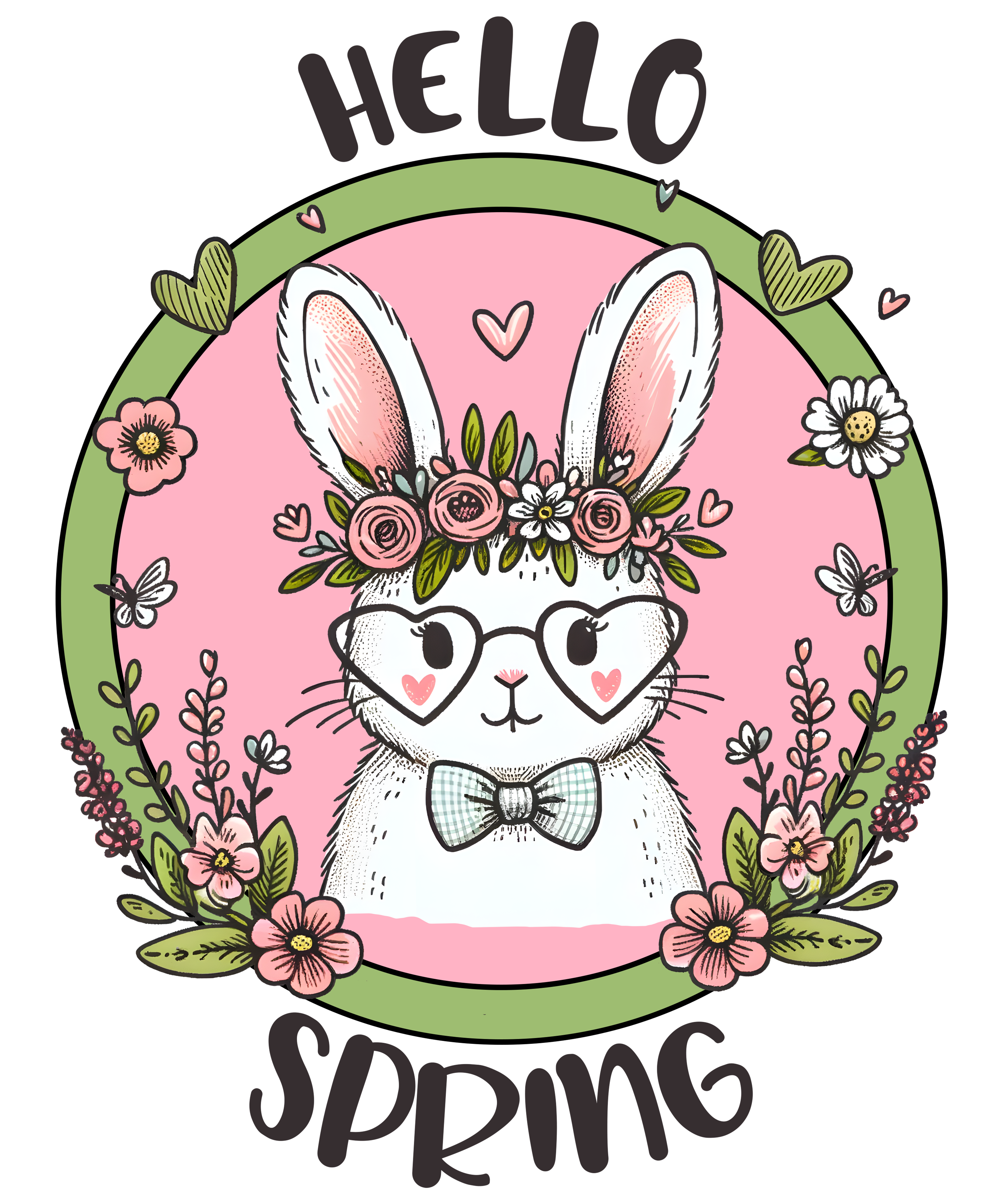 Hello Spring Floral Bunny DTF Transfer