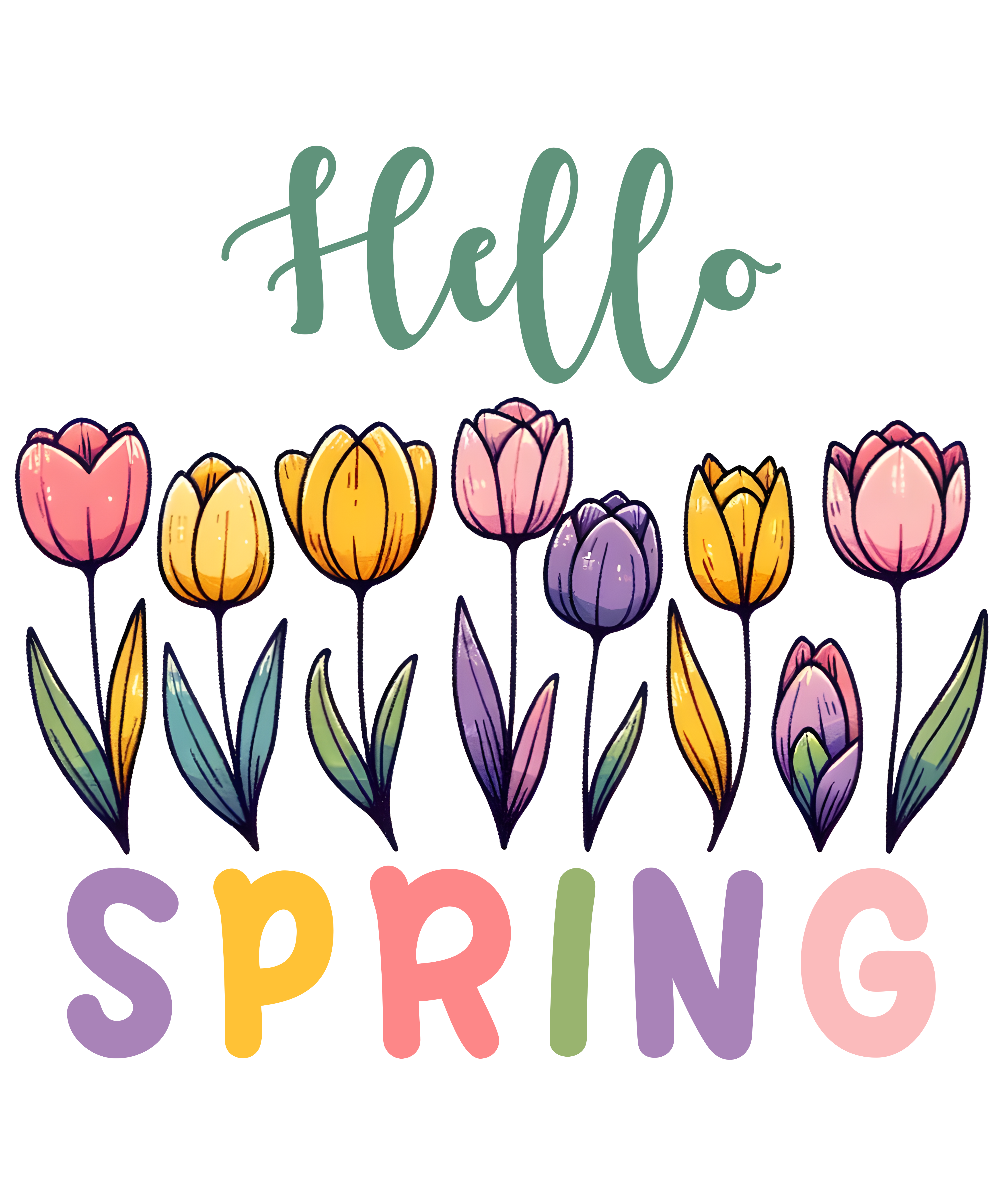 Hello Spring Tulip Garden DTF Transfer
