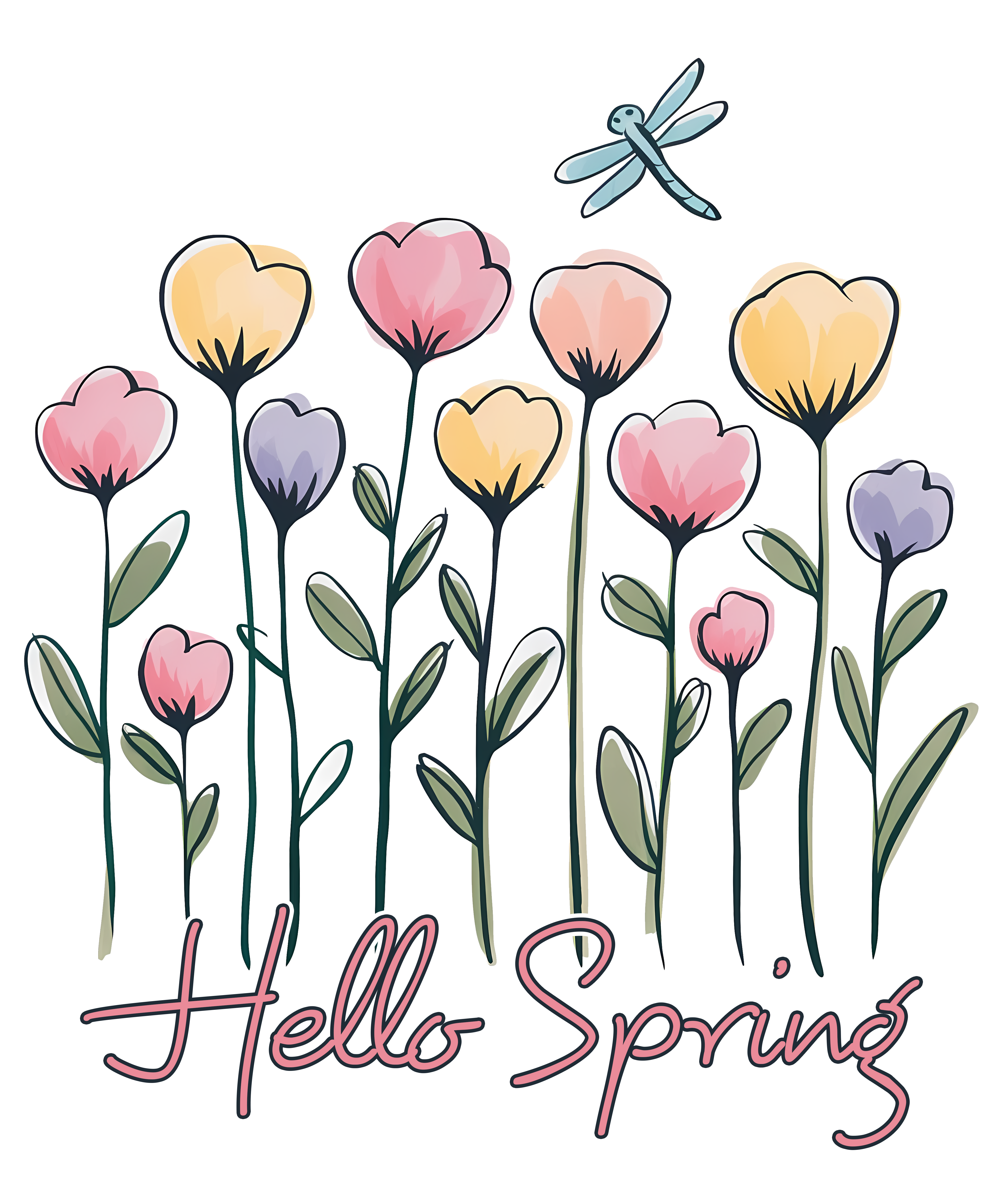Hello Spring Pastel Wildflower DTF Transfer