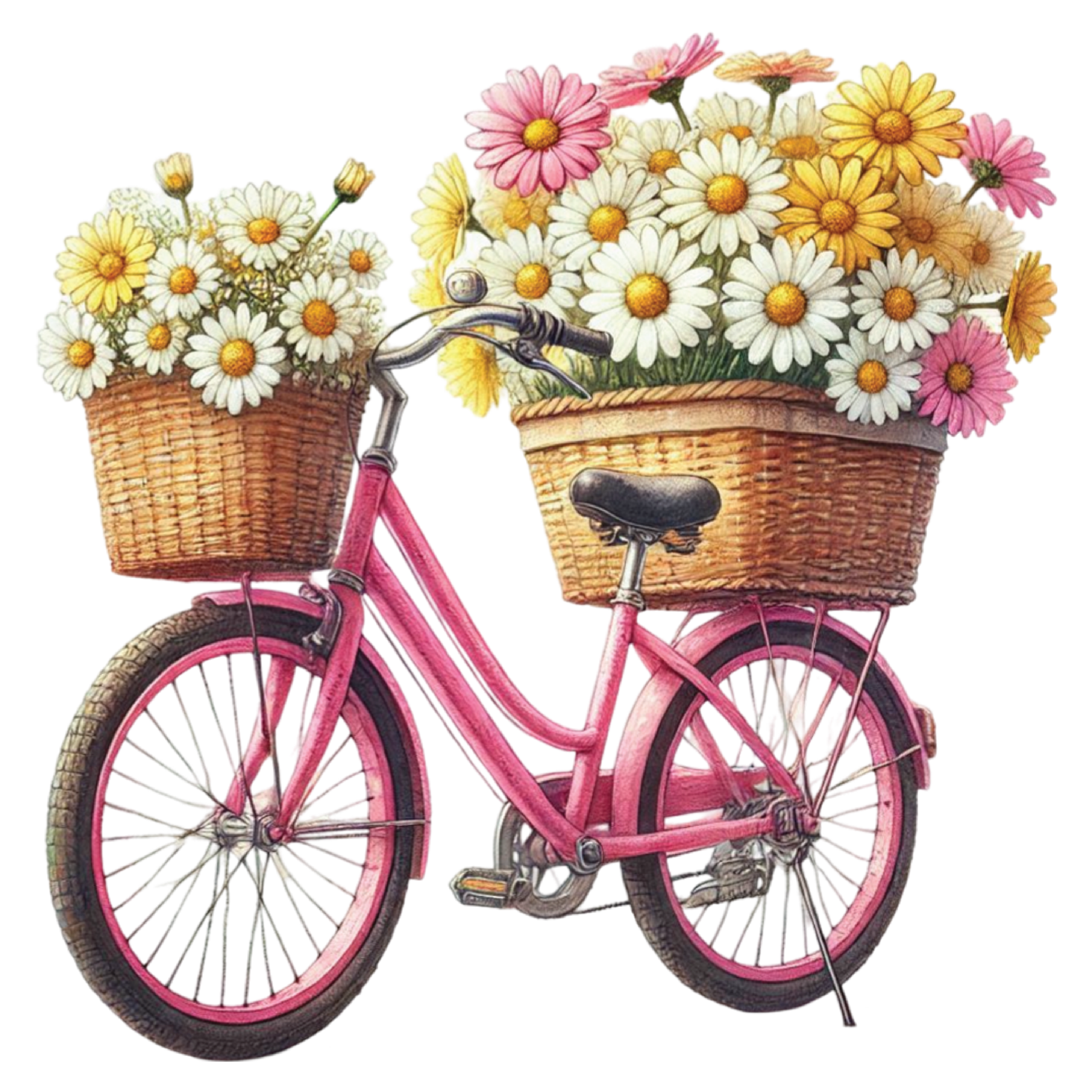 Pink Bicycle With Daisy Baskets DTF Transfer