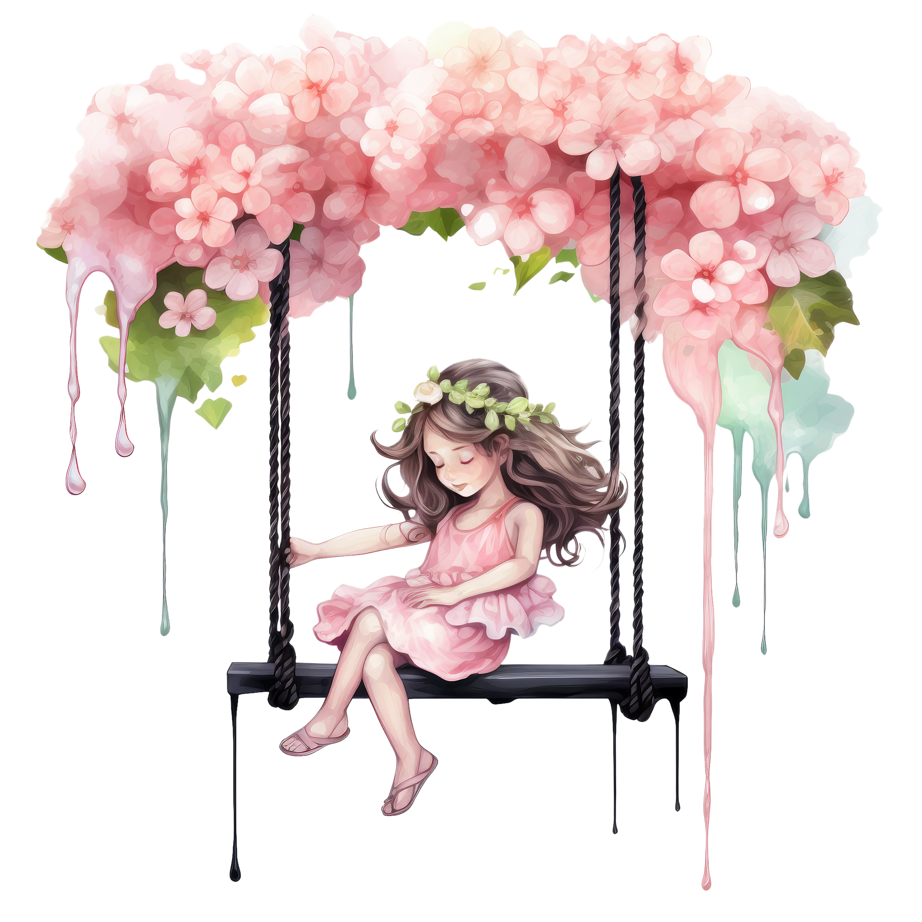 Girl On Floral Garden Swing DTF Transfer