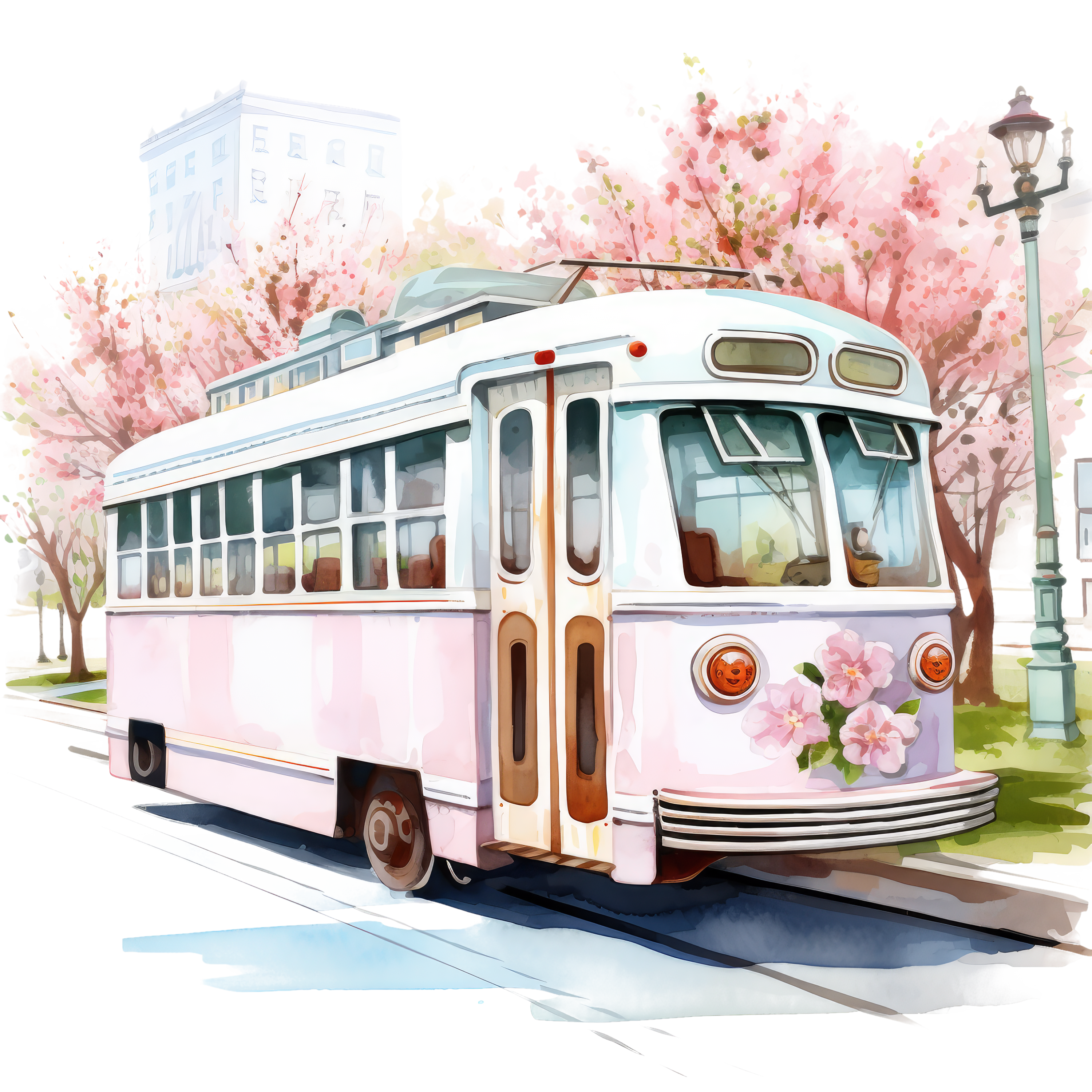Cherry Blossom Spring Trolley DTF Transfer