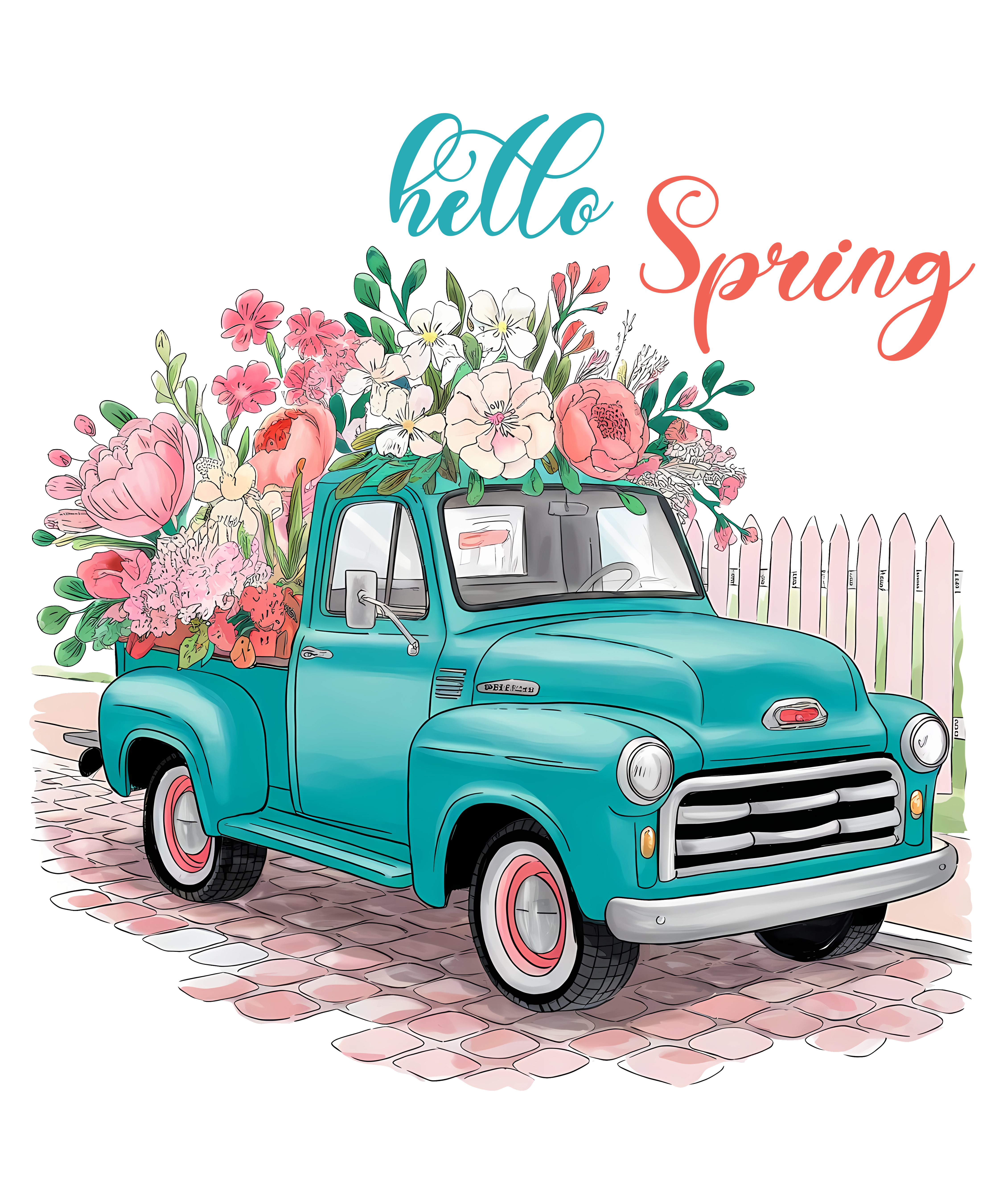 Vintage Floral Truck Spring DTF Transfer