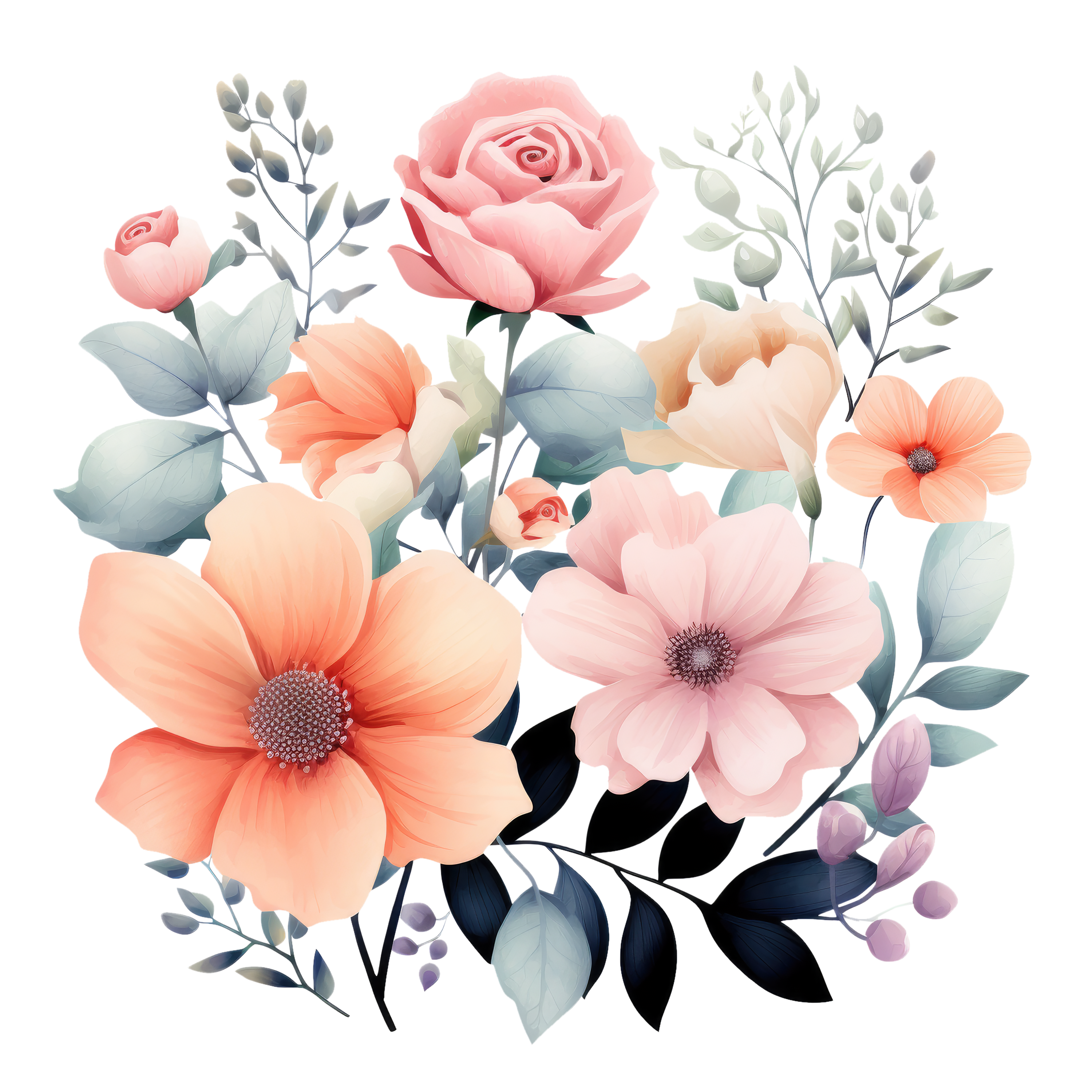 Pastel Rose Garden Bouquet DTF Transfer