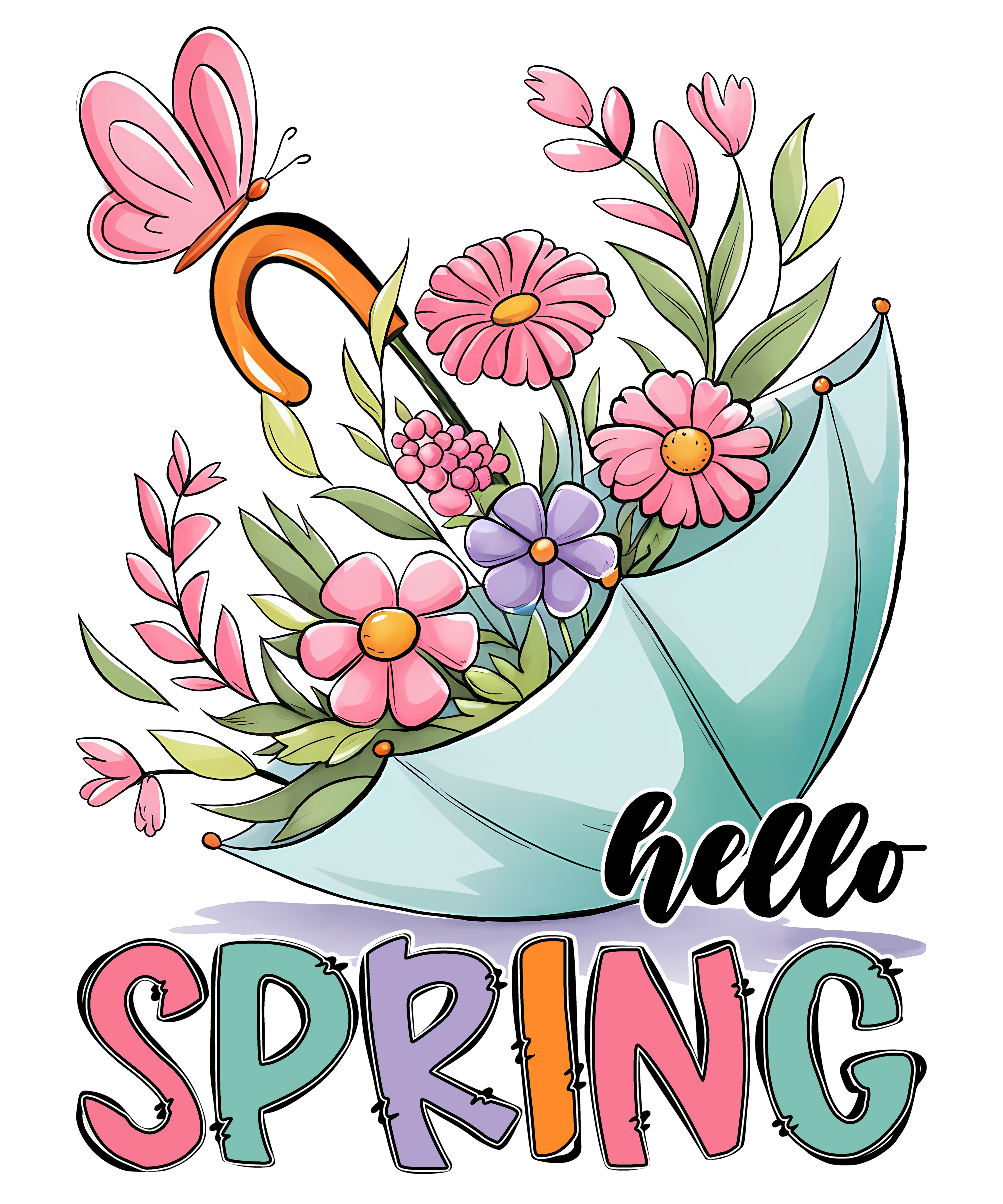 Floral Umbrella Spring Greeting DTF Transfer