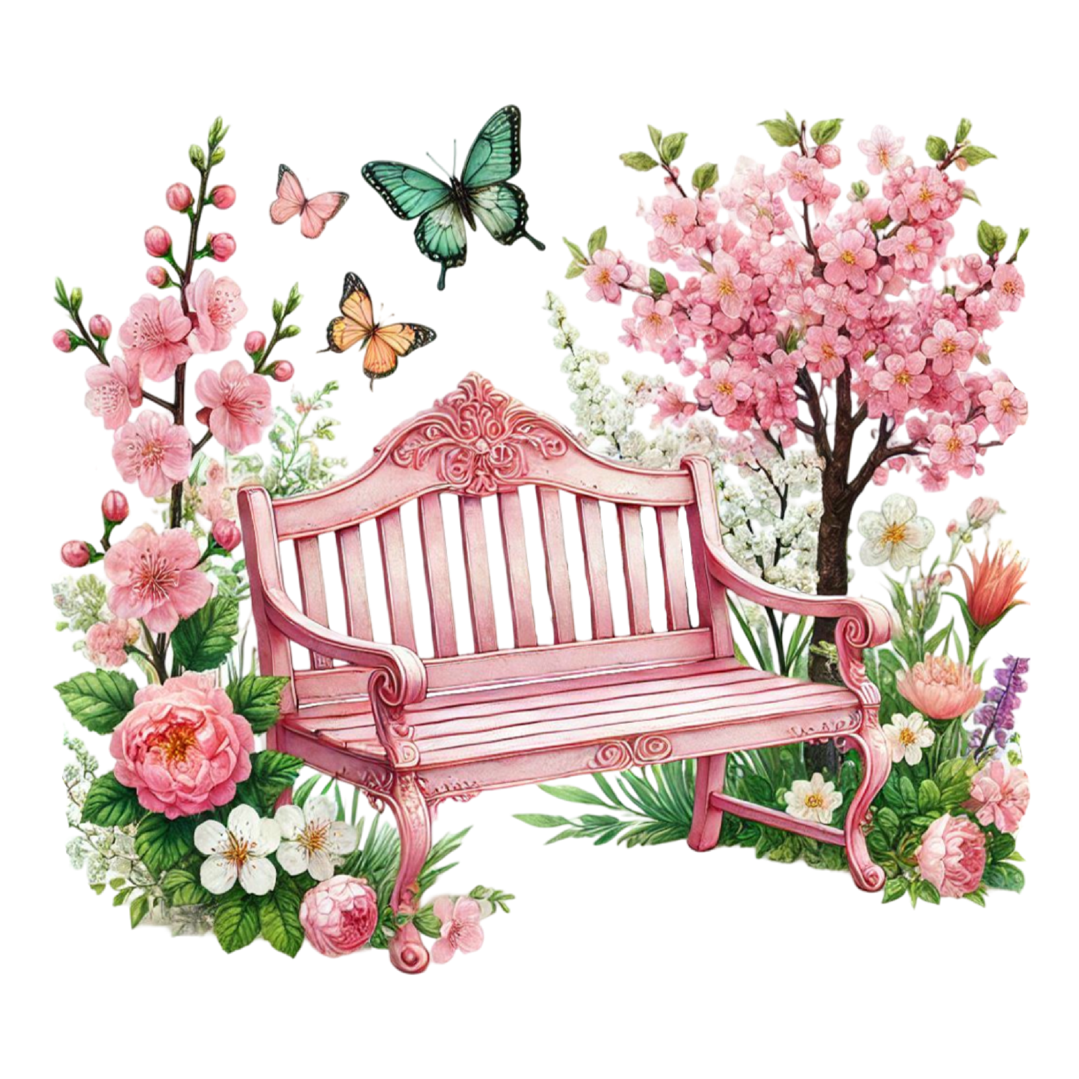 Pink Blossom Garden Bench DTF Transfer