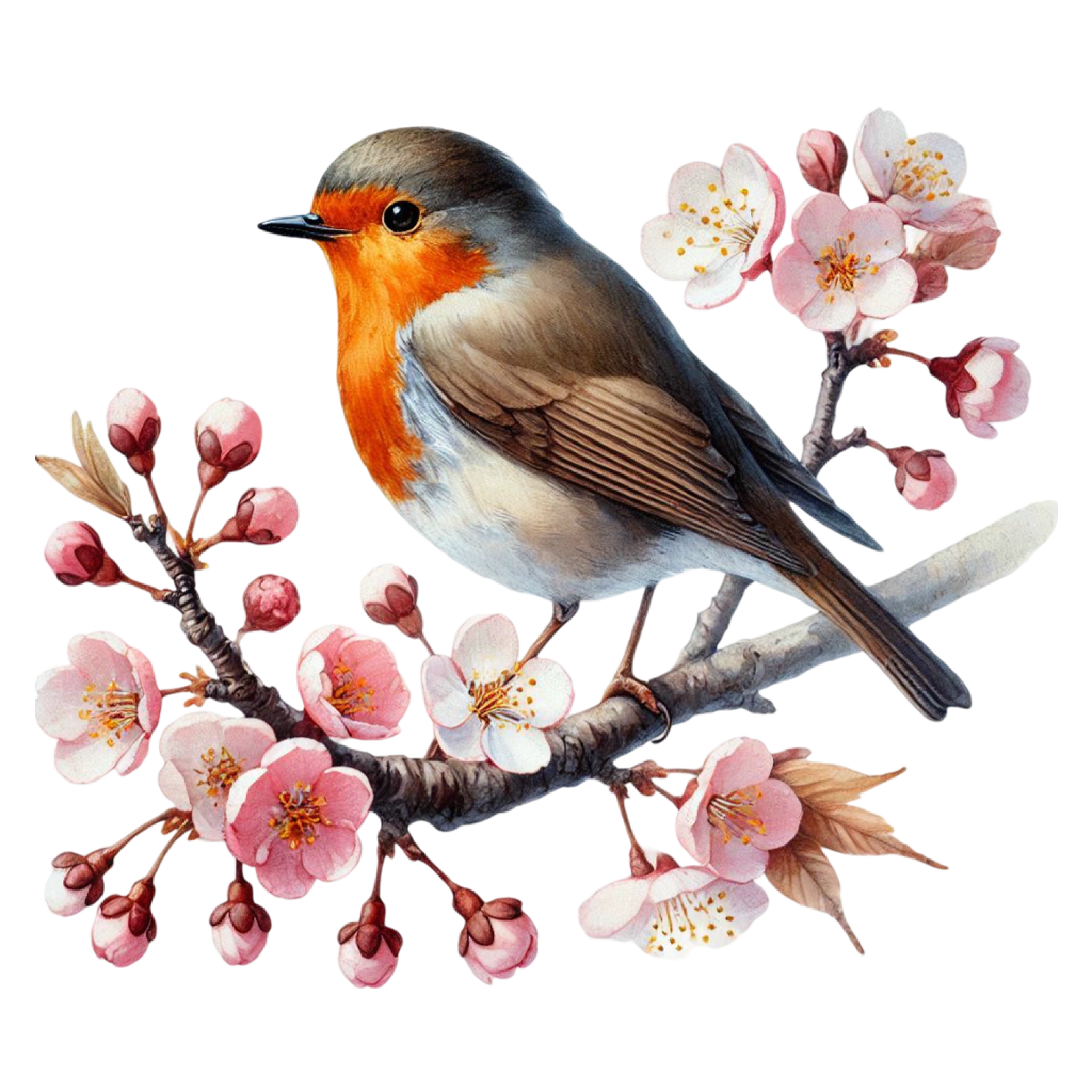 Robin On Cherry Blossom Branch DTF Transfer