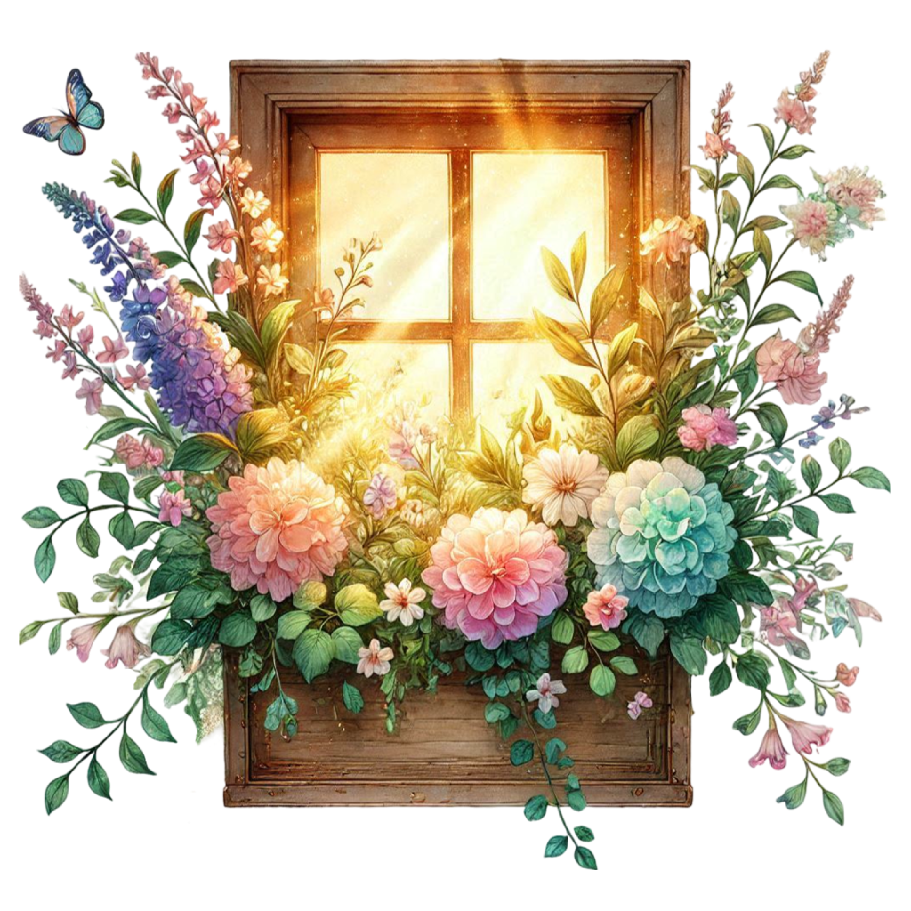 Sunlit Spring Floral Window DTF Transfer
