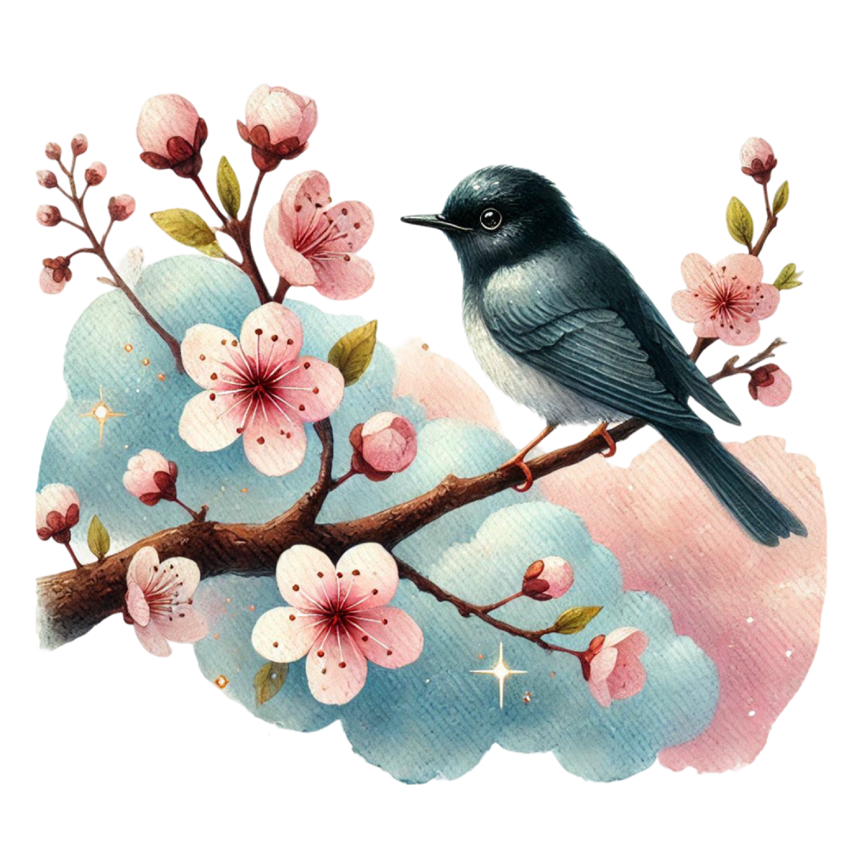 Bluebird On Cherry Blossom Branch DTF Transfer