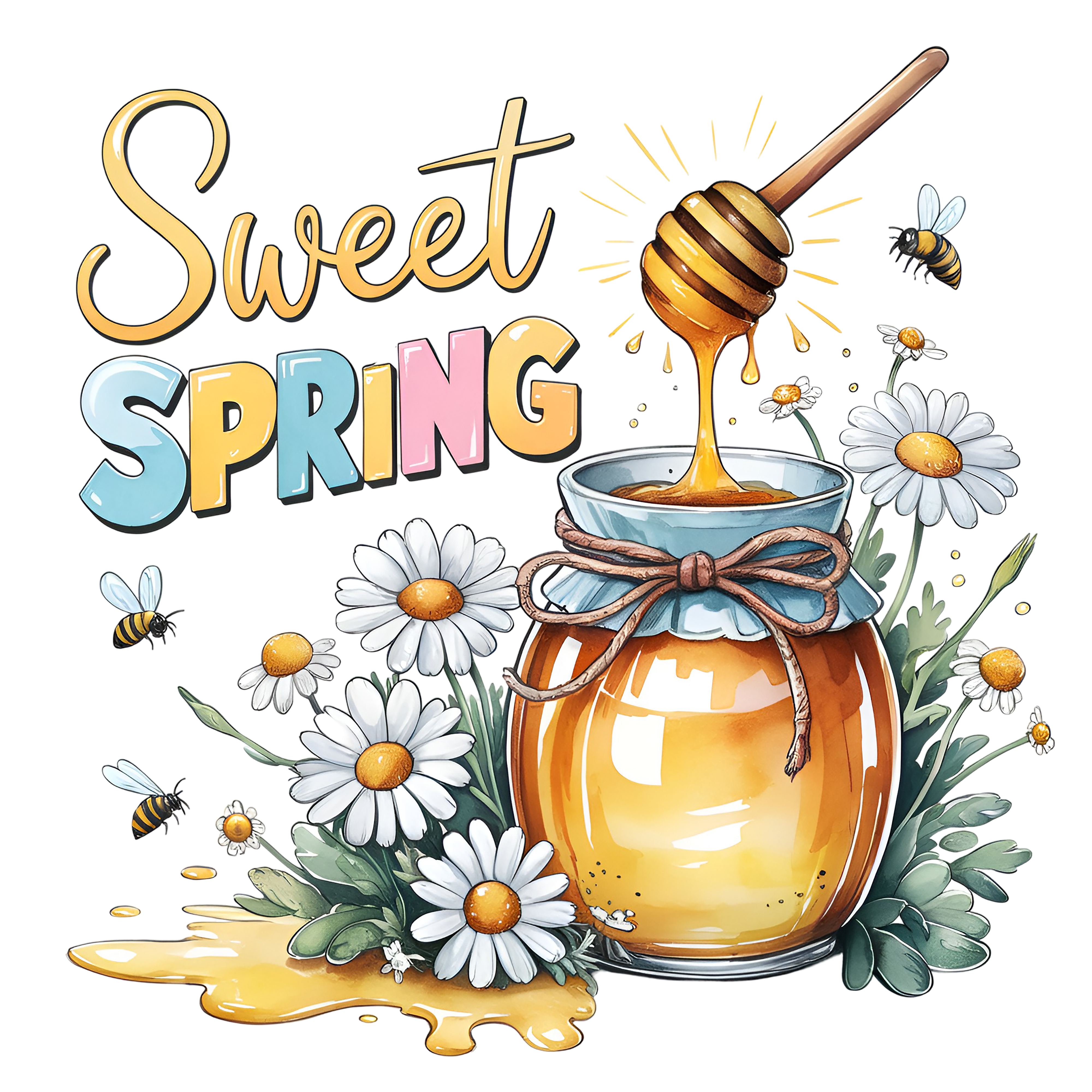 Sweet Spring Honey And Daisies DTF Transfer