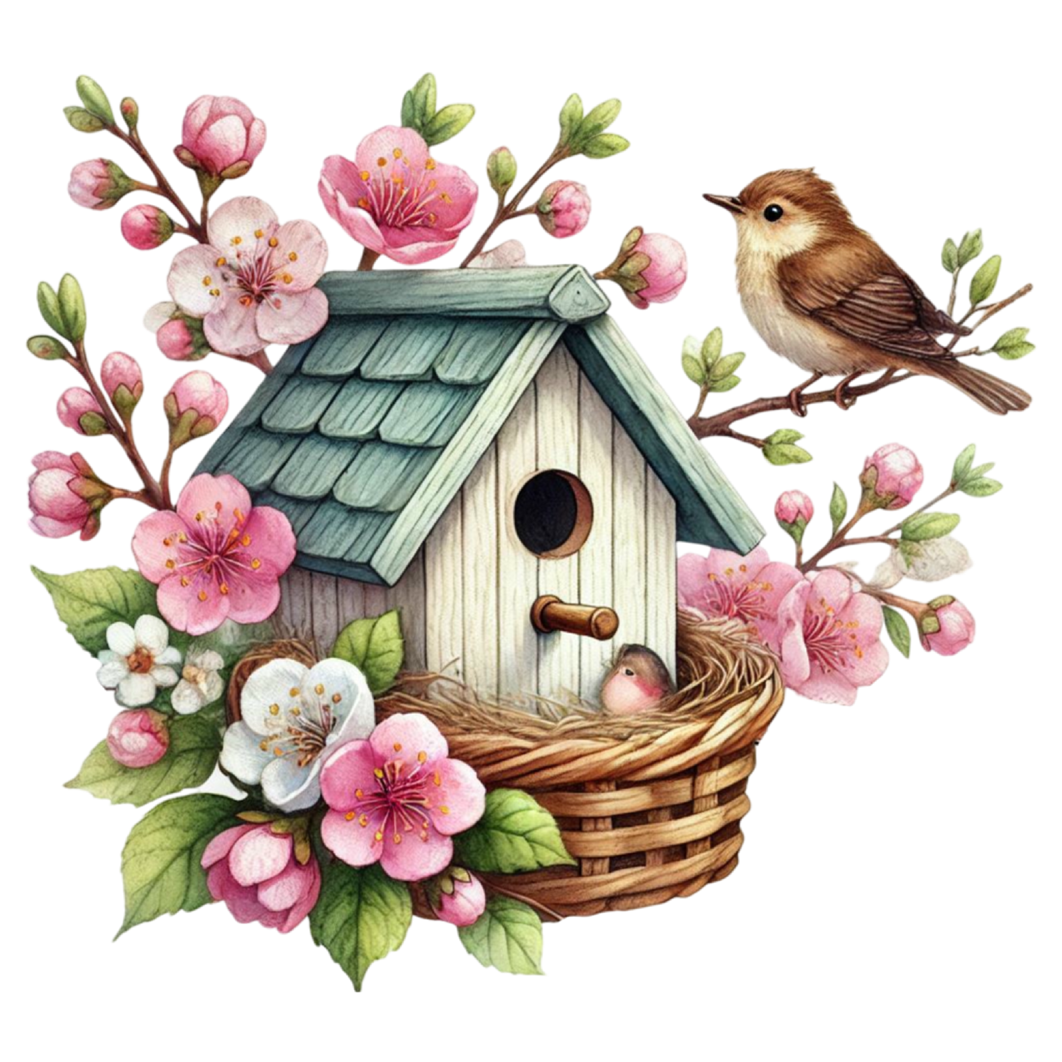 Spring Birdhouse And Blossoms DTF Transfer
