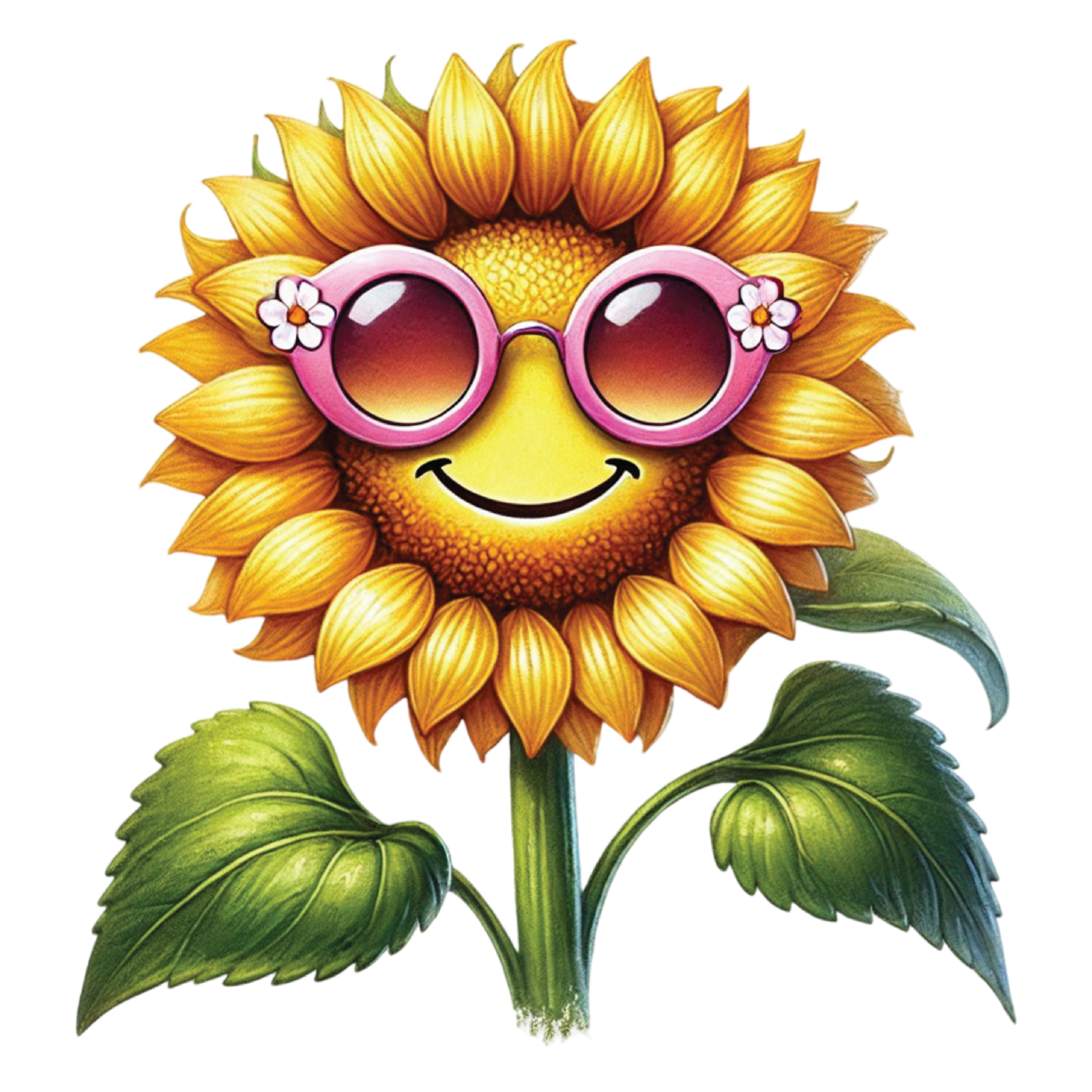 Smiling Sunflower With Sunglasses DTF Transfer