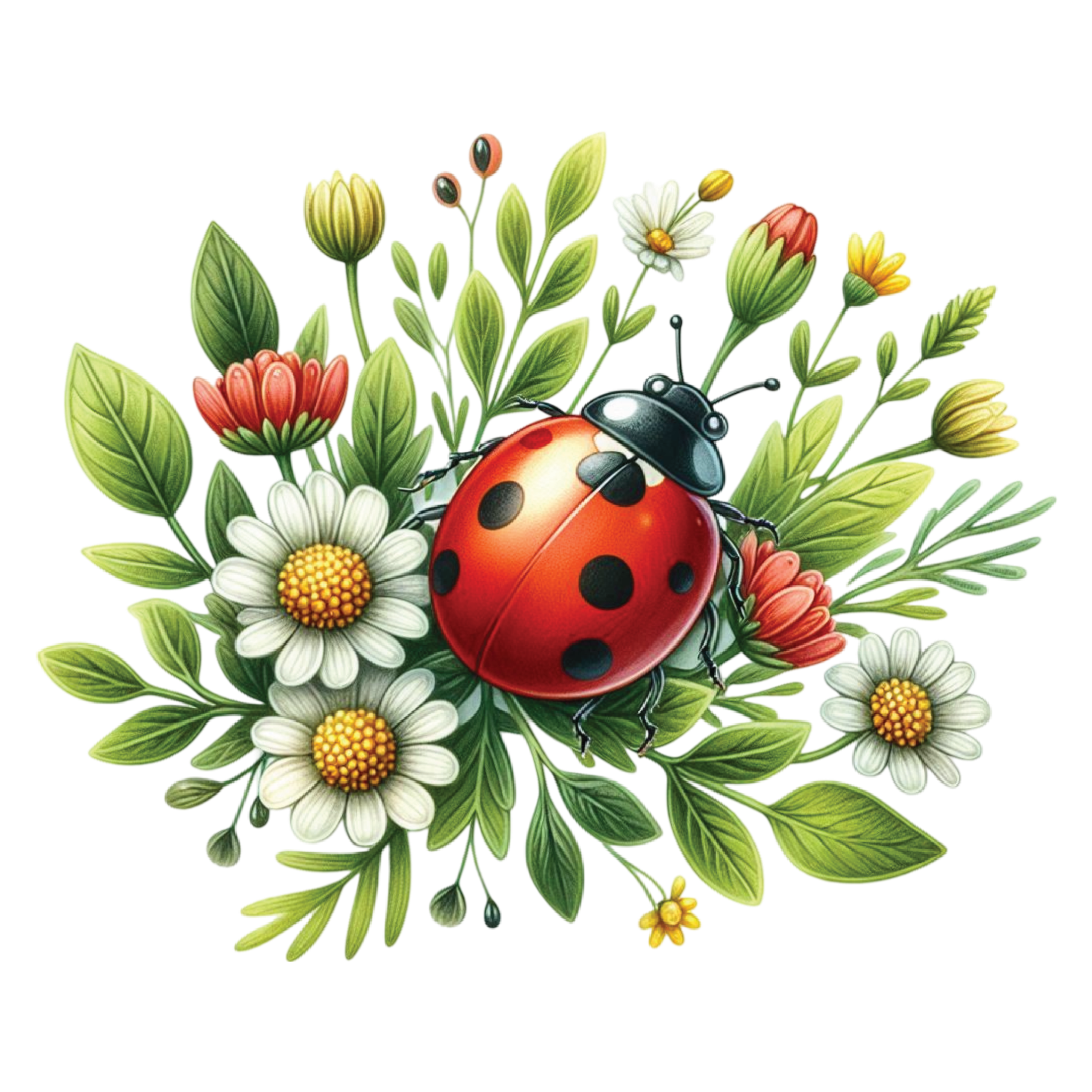 Ladybug And Spring Flowers DTF Transfer