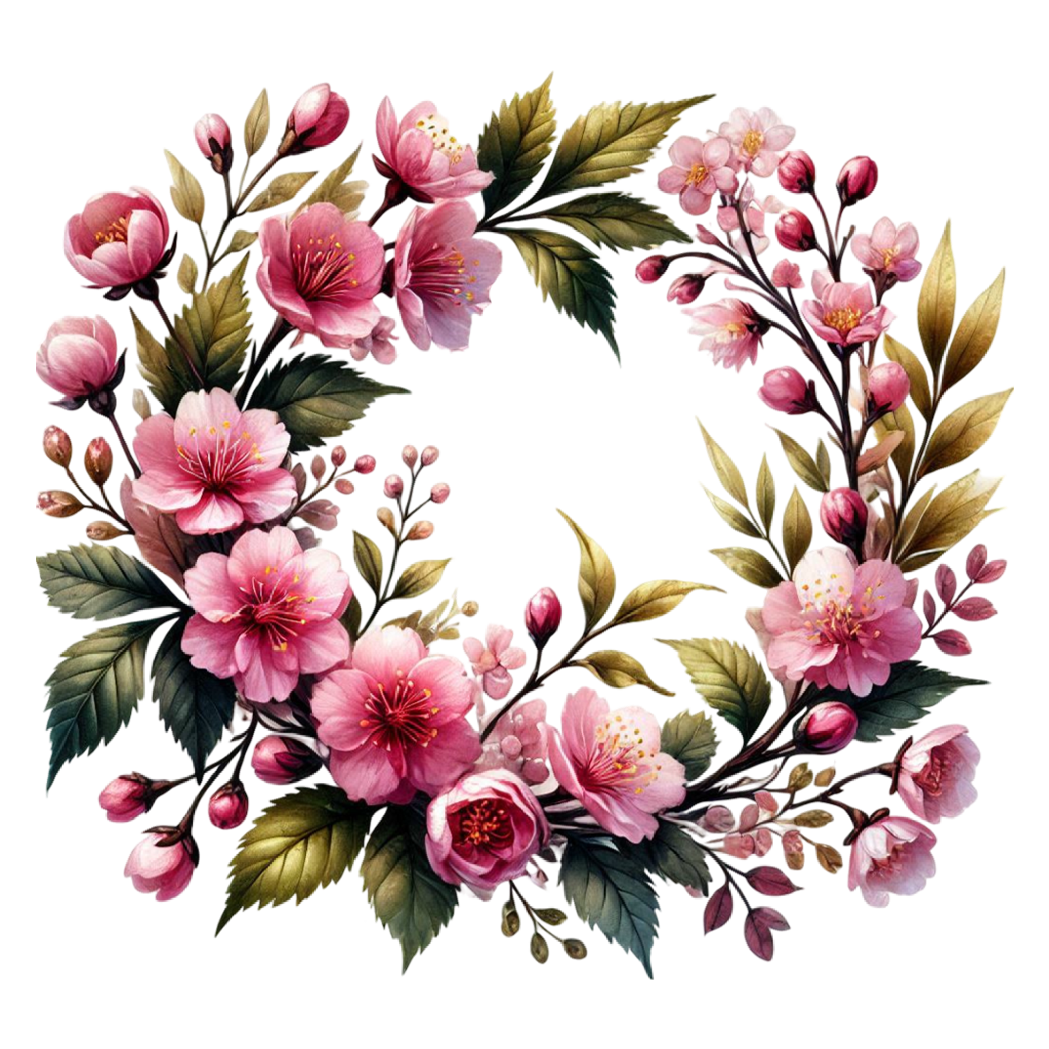 Pink Blossom Floral Wreath DTF Transfer