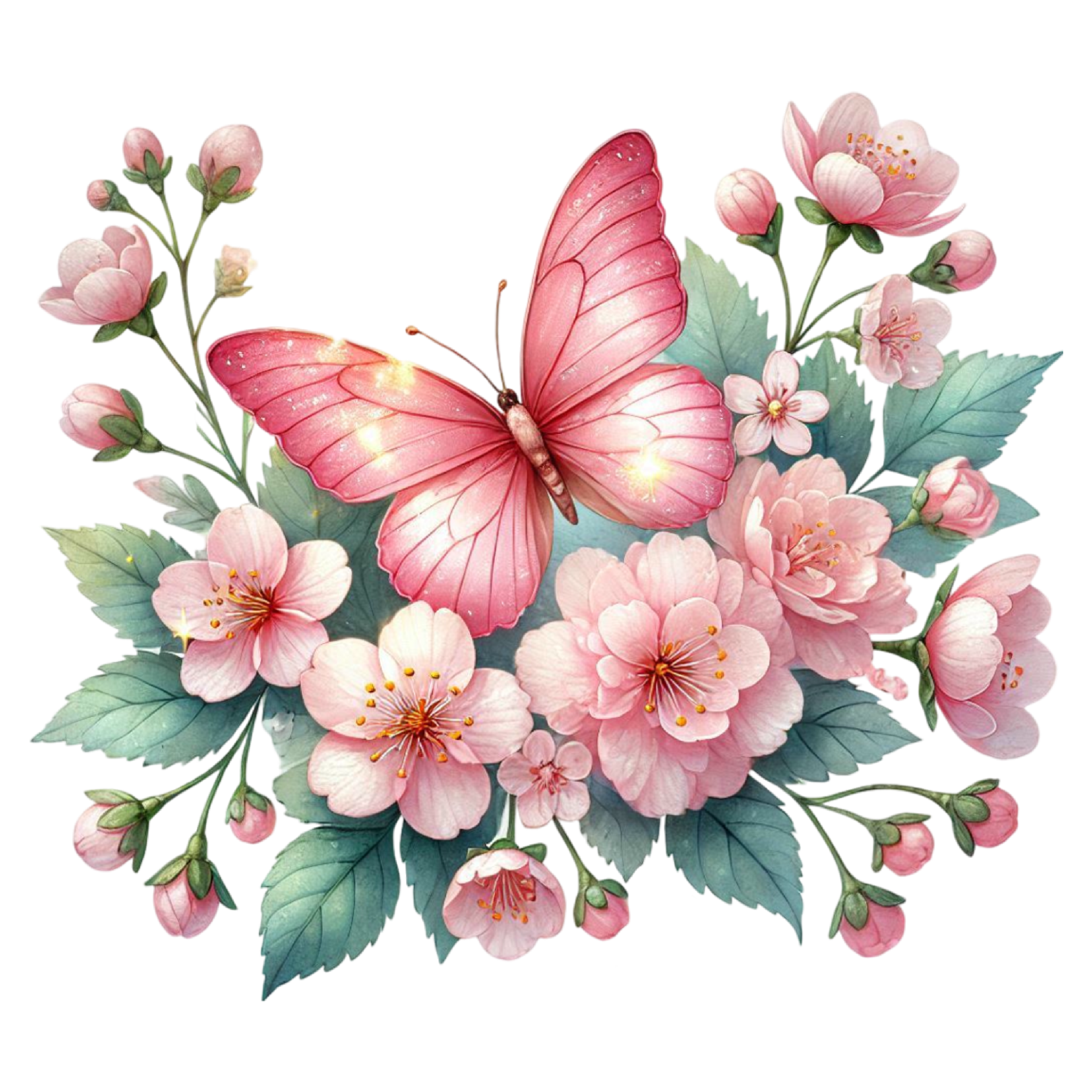 Pink Butterfly And Blossoms DTF Transfer