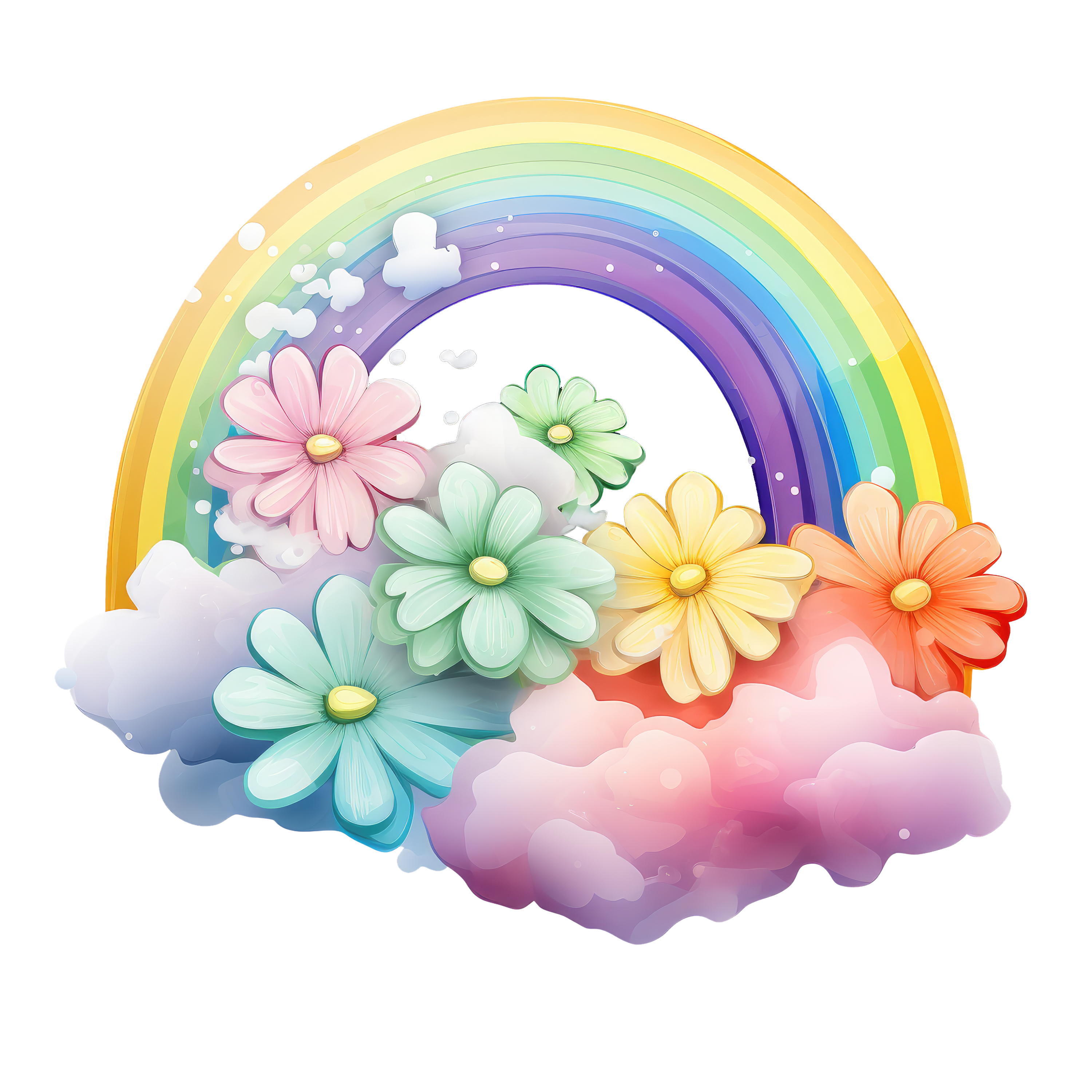Pastel Rainbow And Flowers DTF Transfer