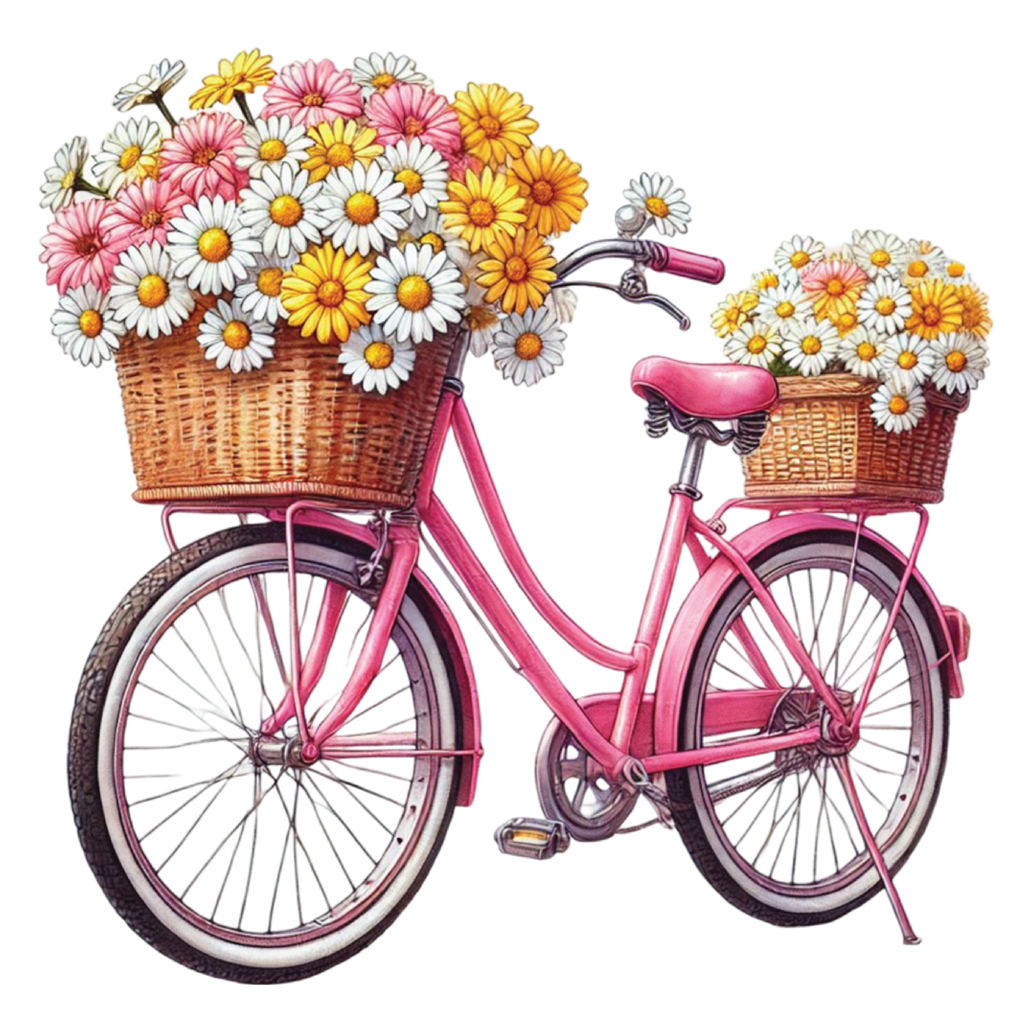 Pink Bicycle With Flower Baskets DTF Transfer