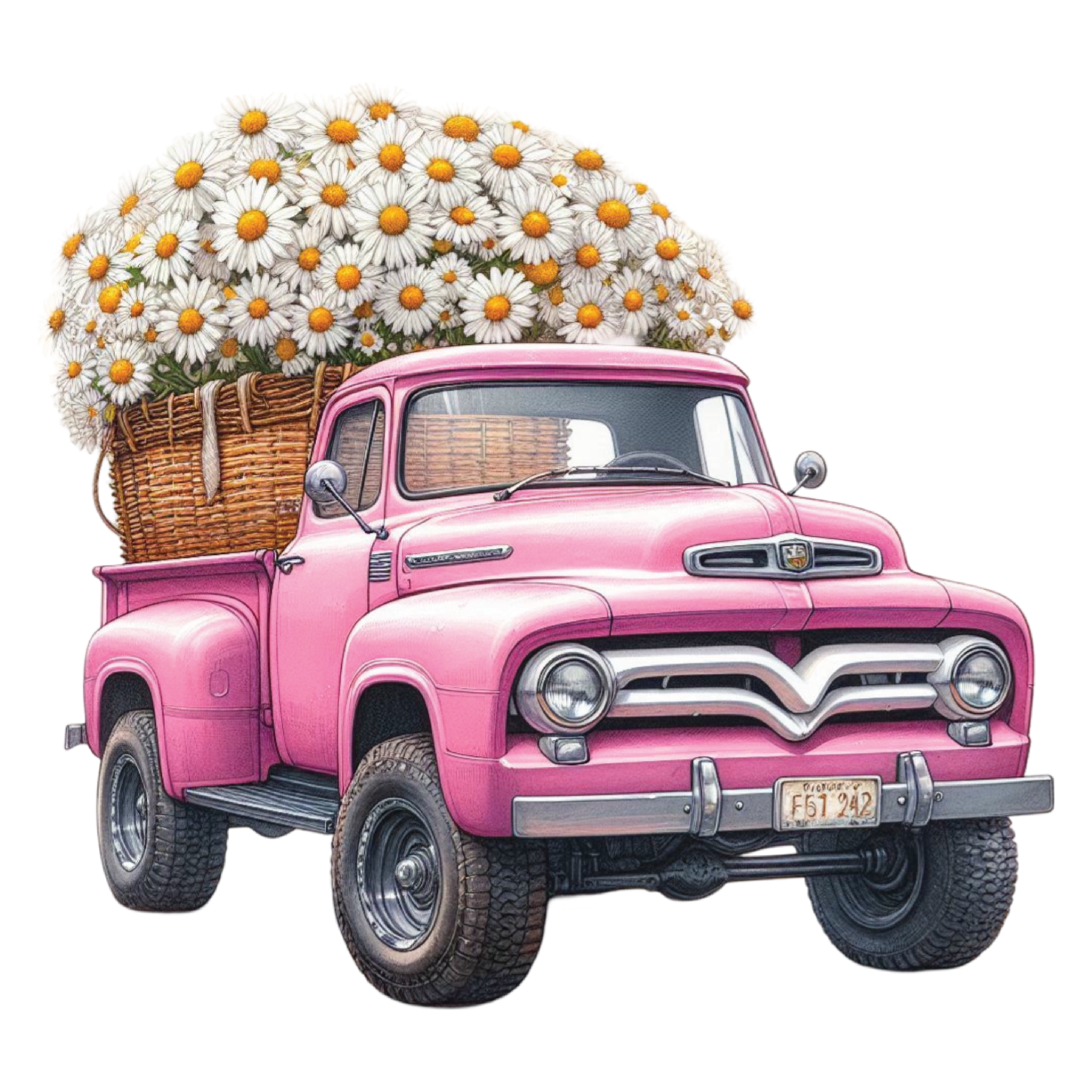 Pink Truck With Daisies DTF Transfer