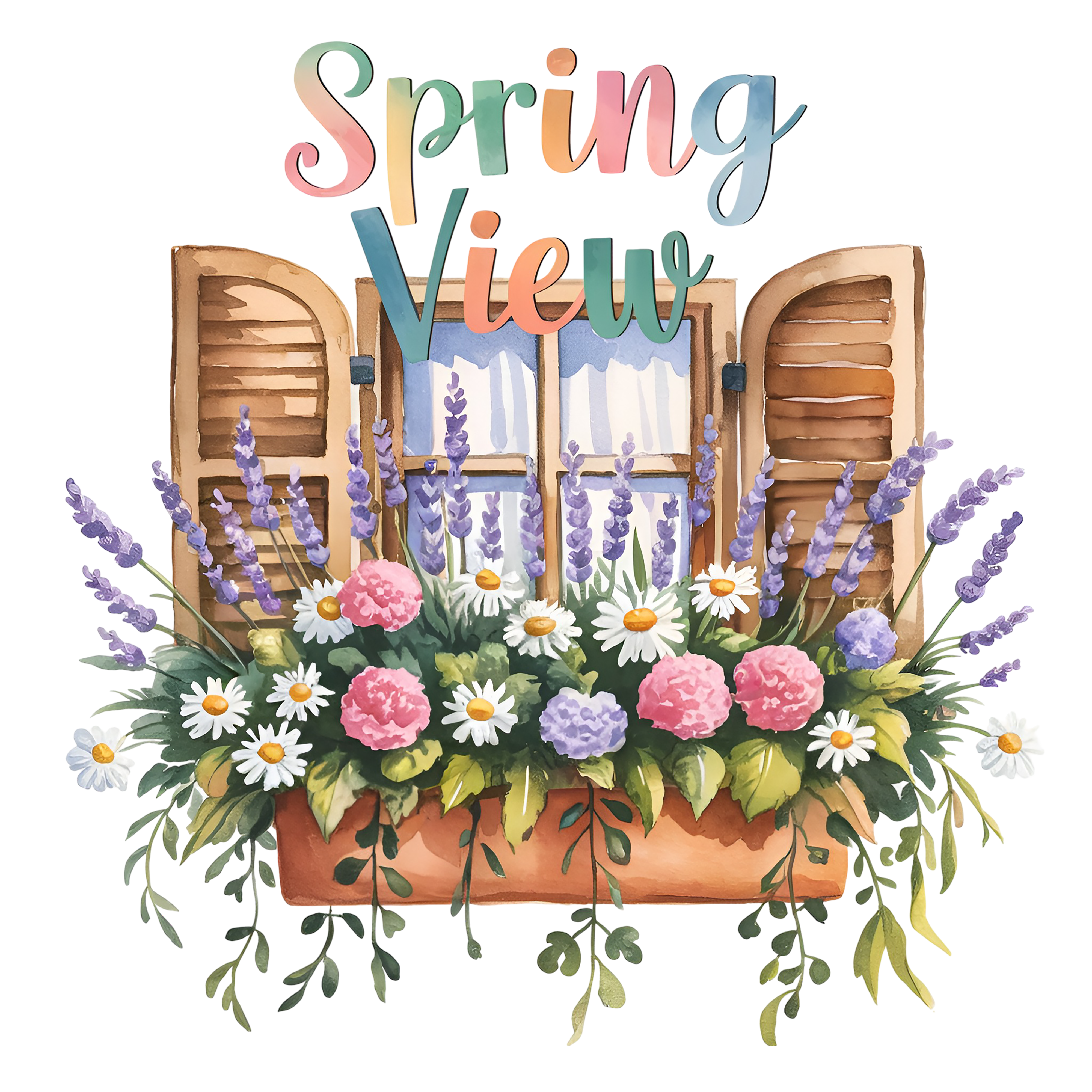 Spring View Floral Window DTF Transfer
