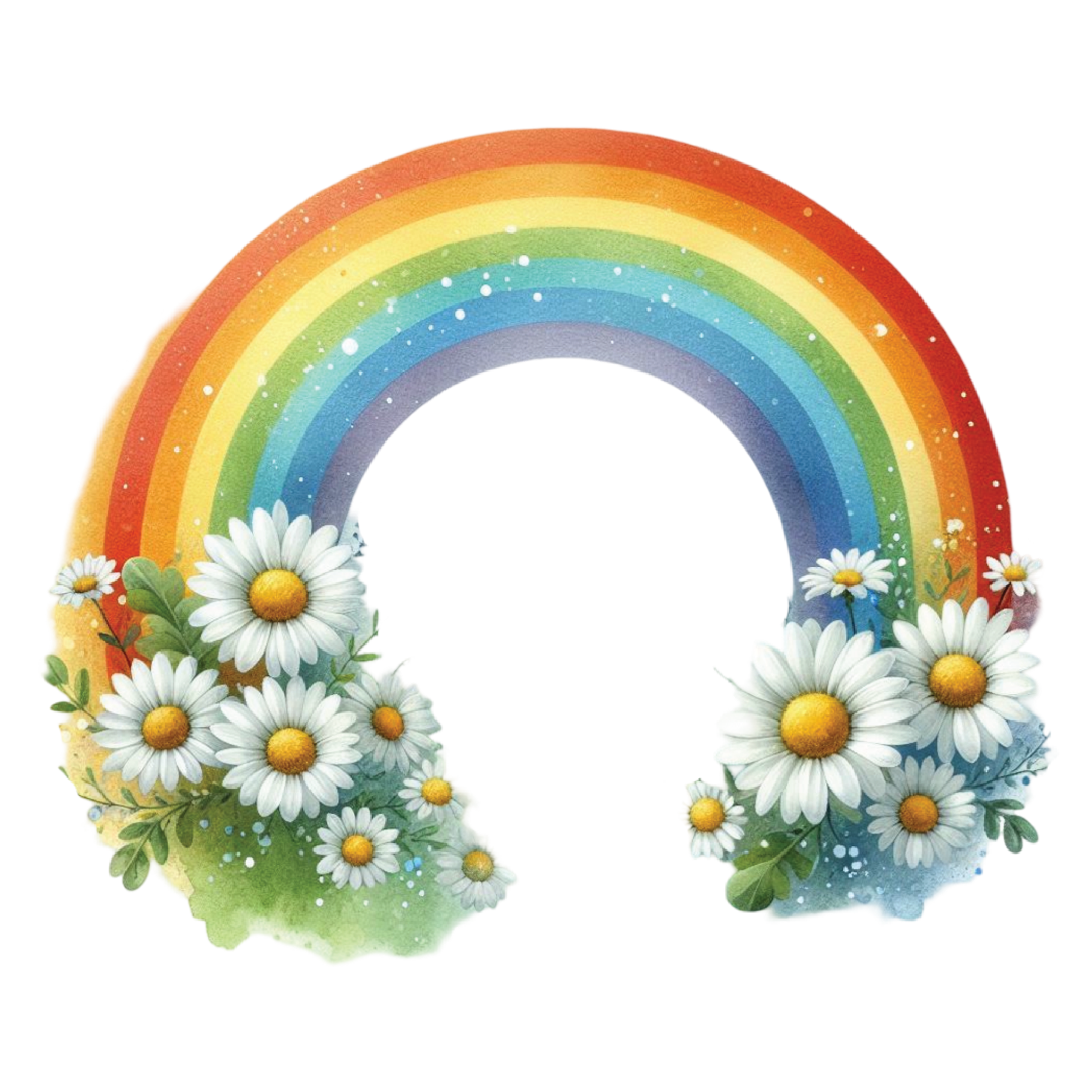 Rainbow With Daisy Flowers DTF Transfer