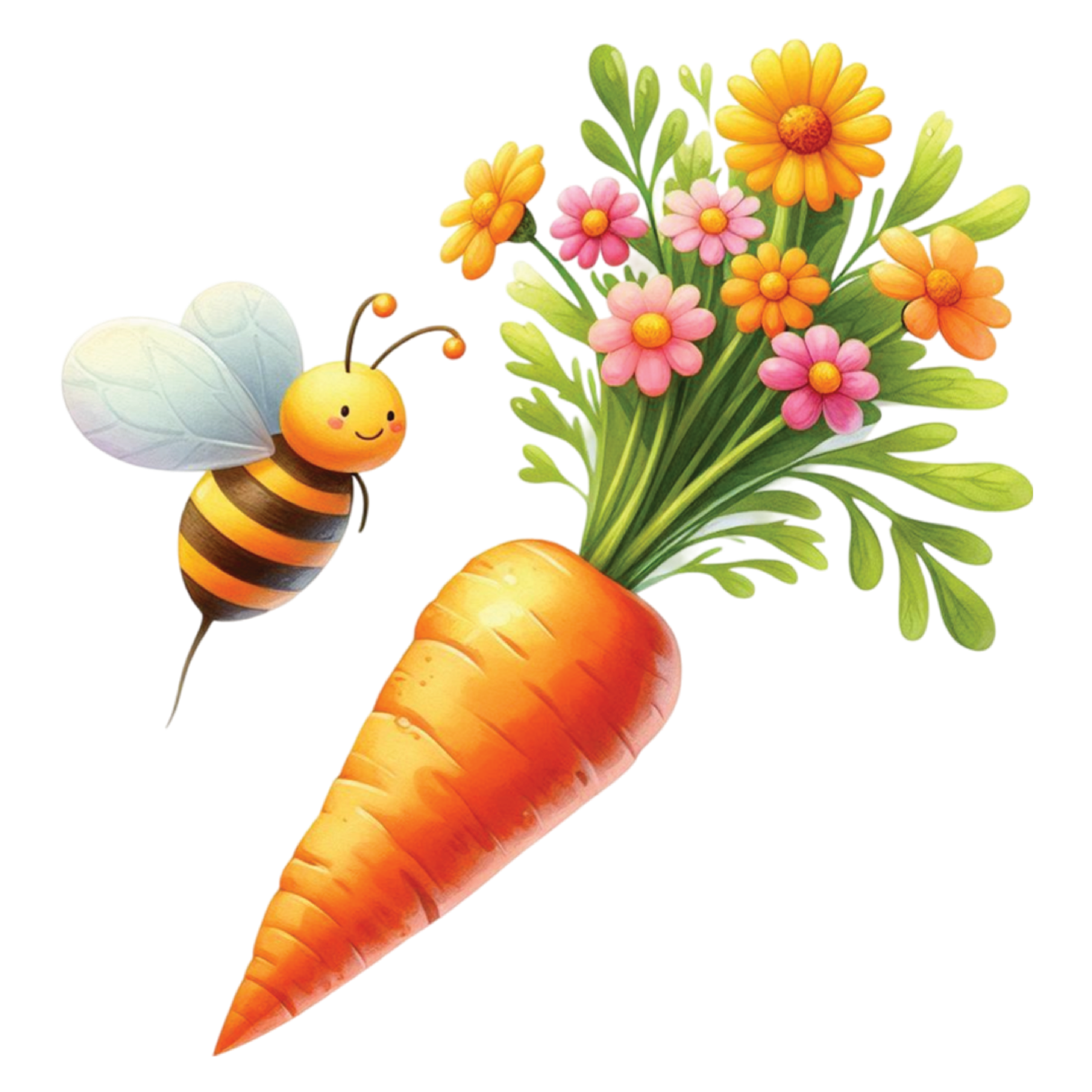 Cute Bee With Floral Carrot DTF Transfer