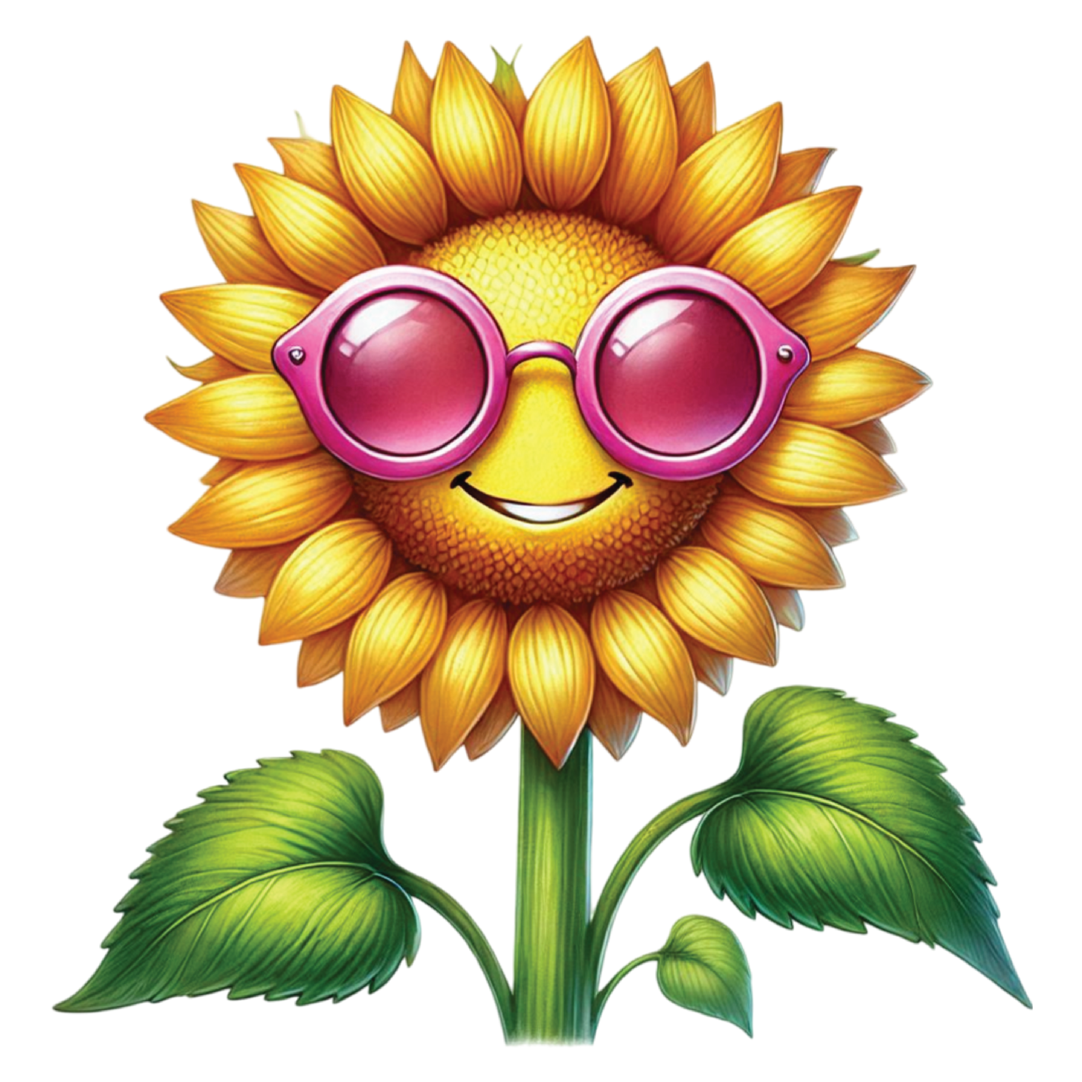 Smiling Sunflower With Pink Glasses DTF Transfer