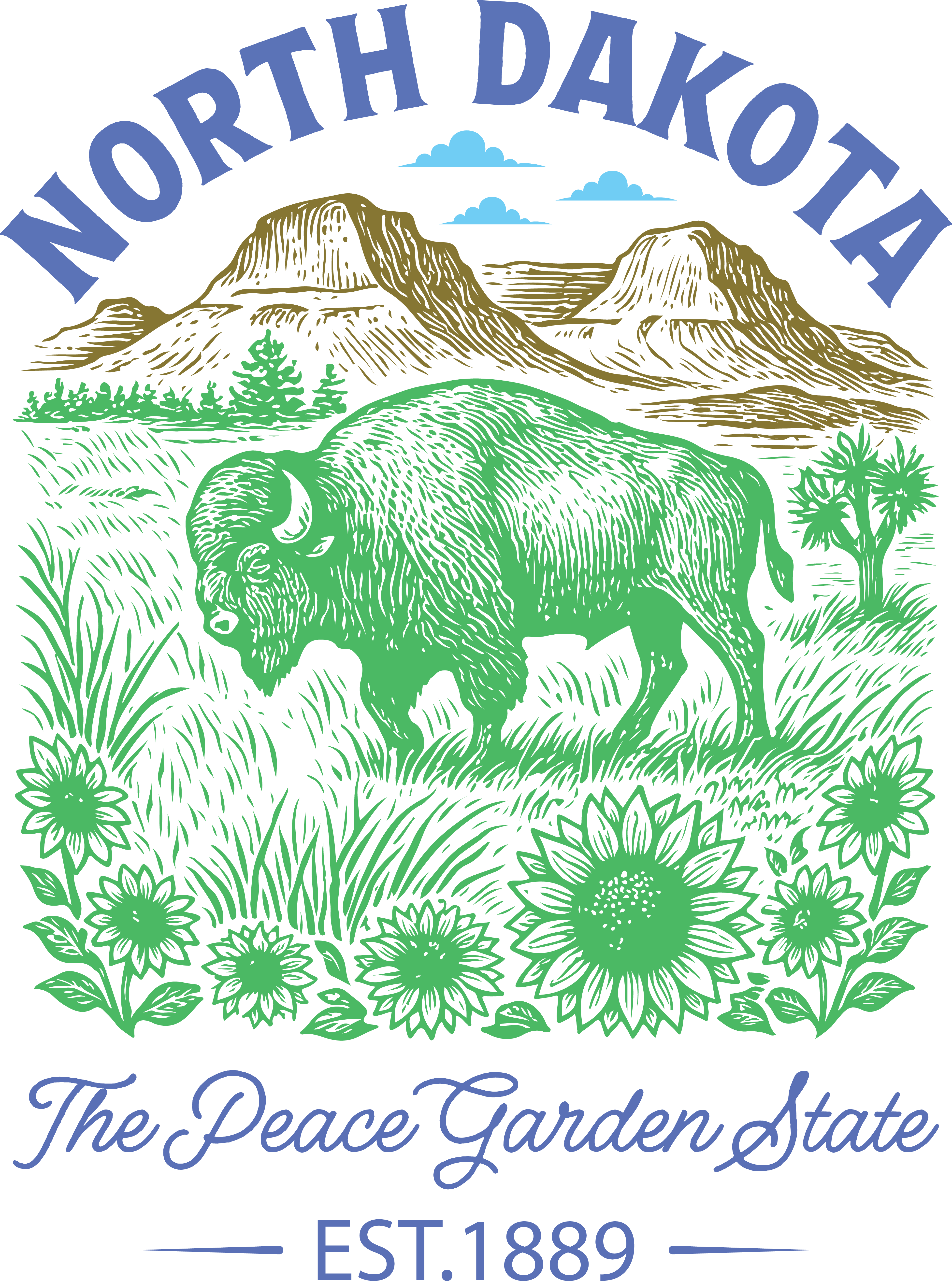 North Dakota Prairie Buffalo DTF Transfer