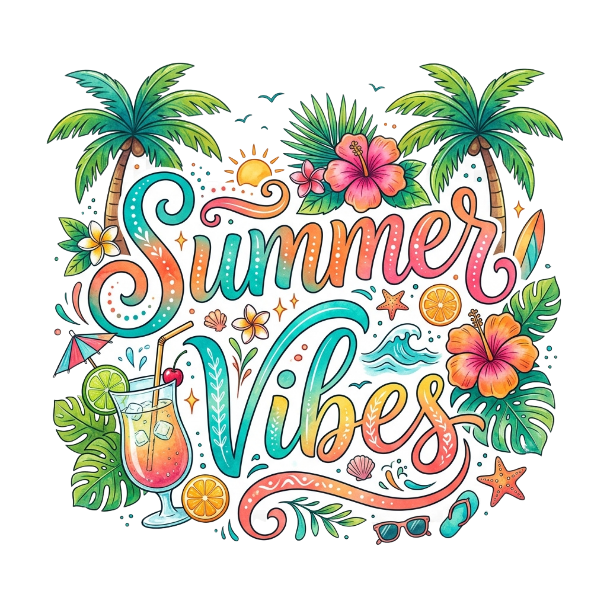 Colorful Summer Vibes DTF Transfer