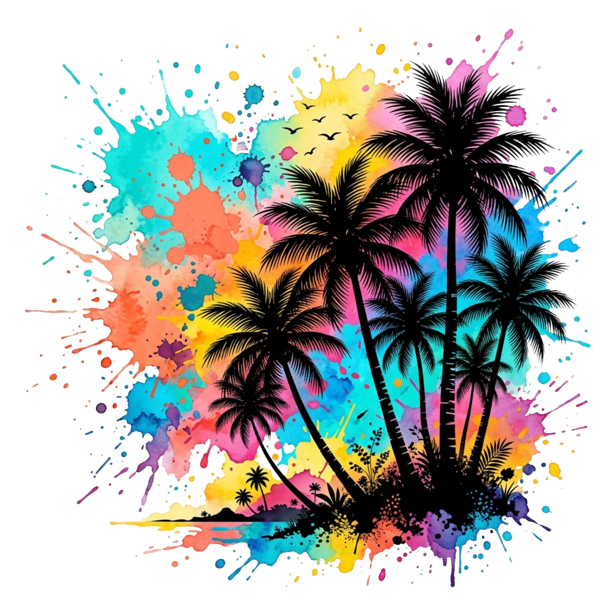 Tropical Watercolor Palm Trees DTF Transfer