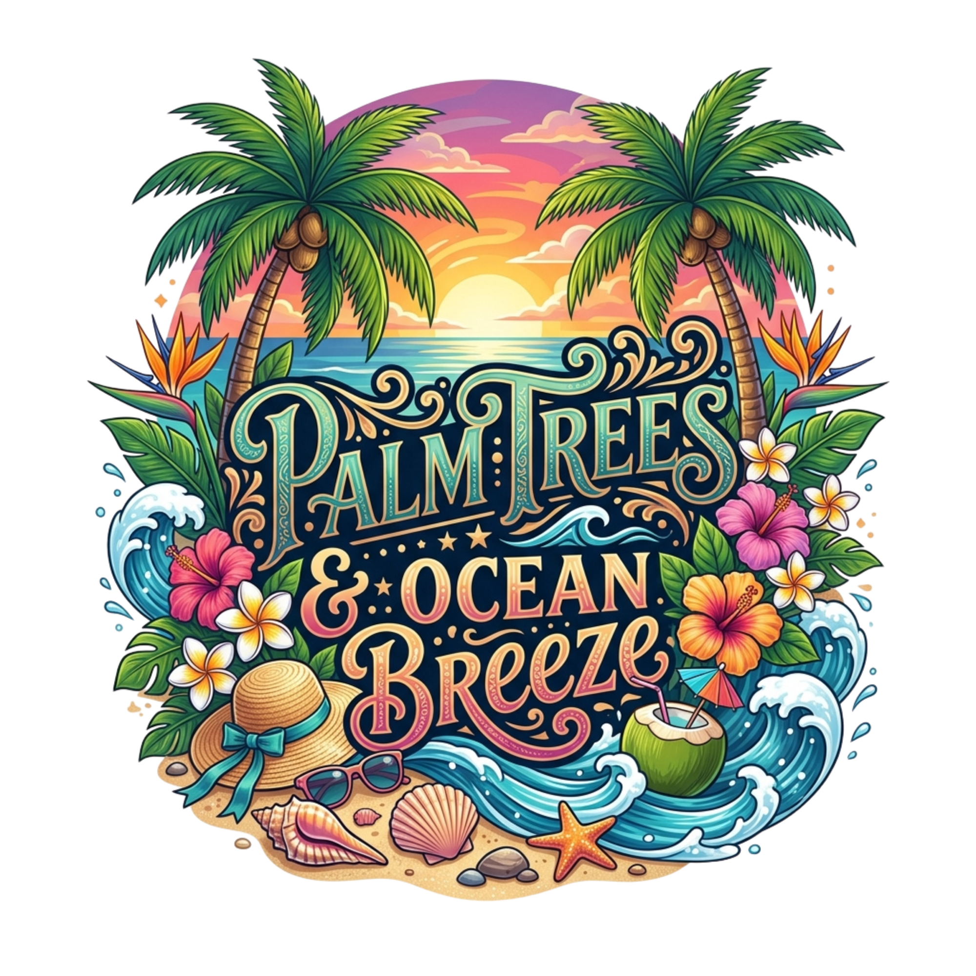 Palm Trees Ocean Breeze DTF Transfer