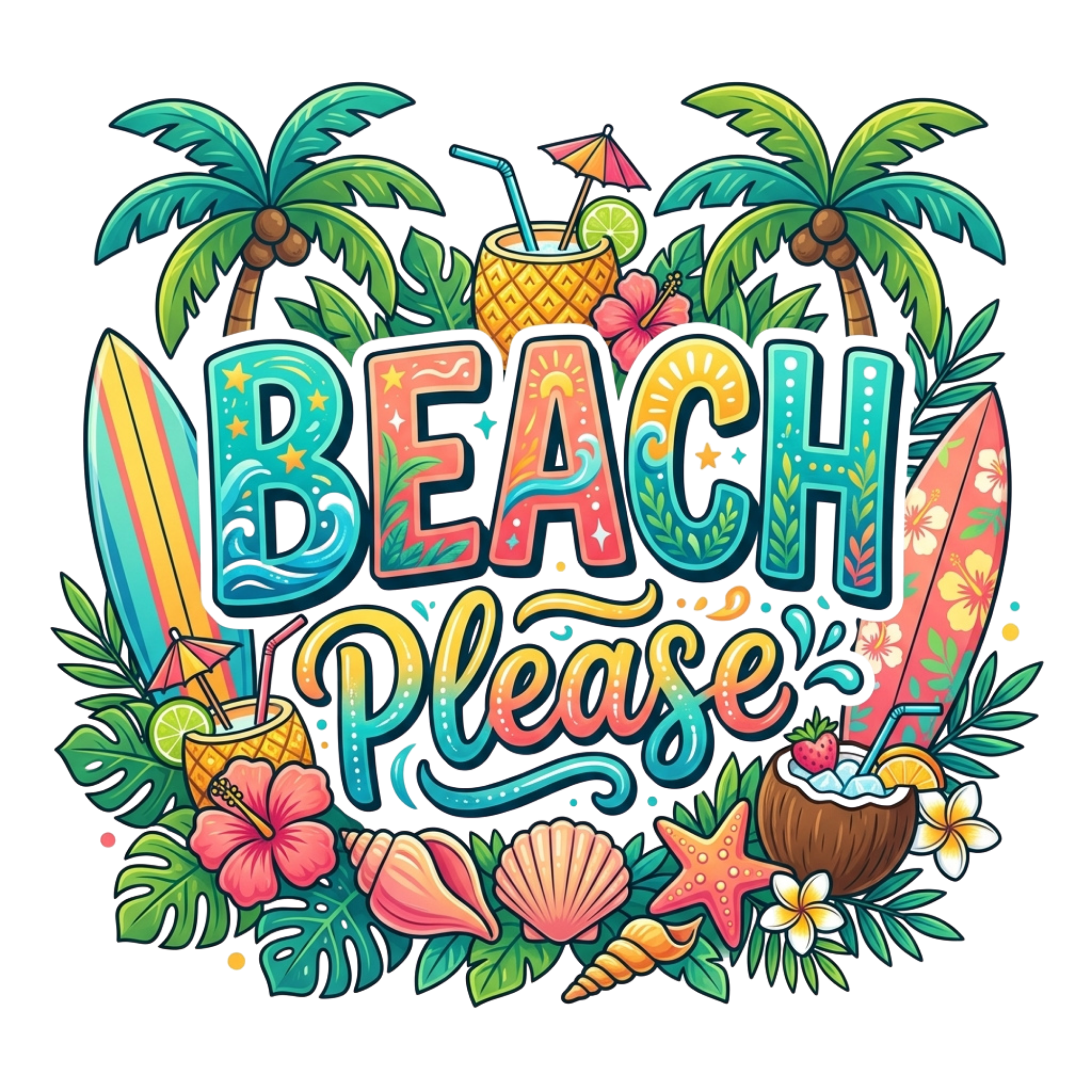 Beach Please Summer Vibes DTF Transfer