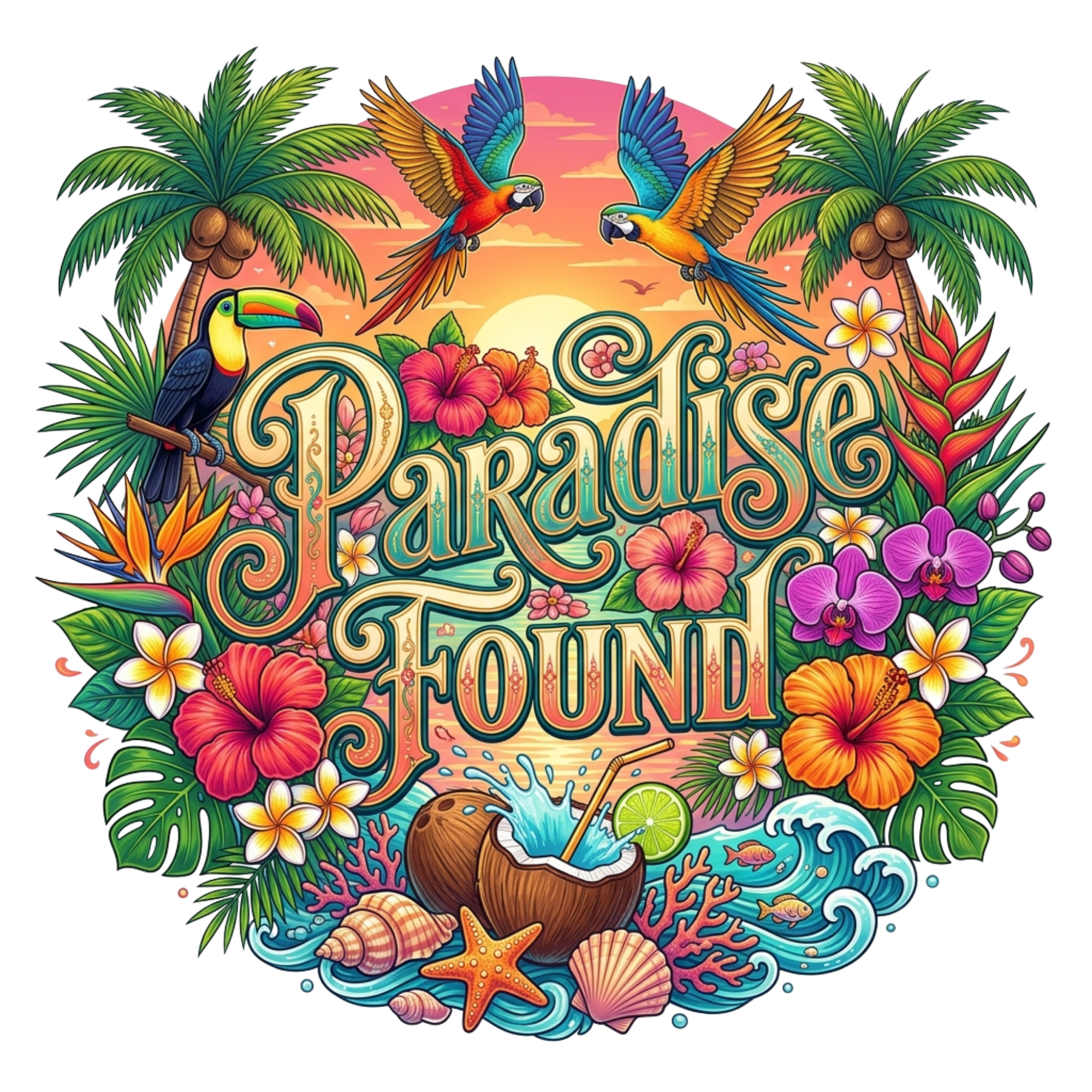 Paradise Found Tropical Beach DTF Transfer