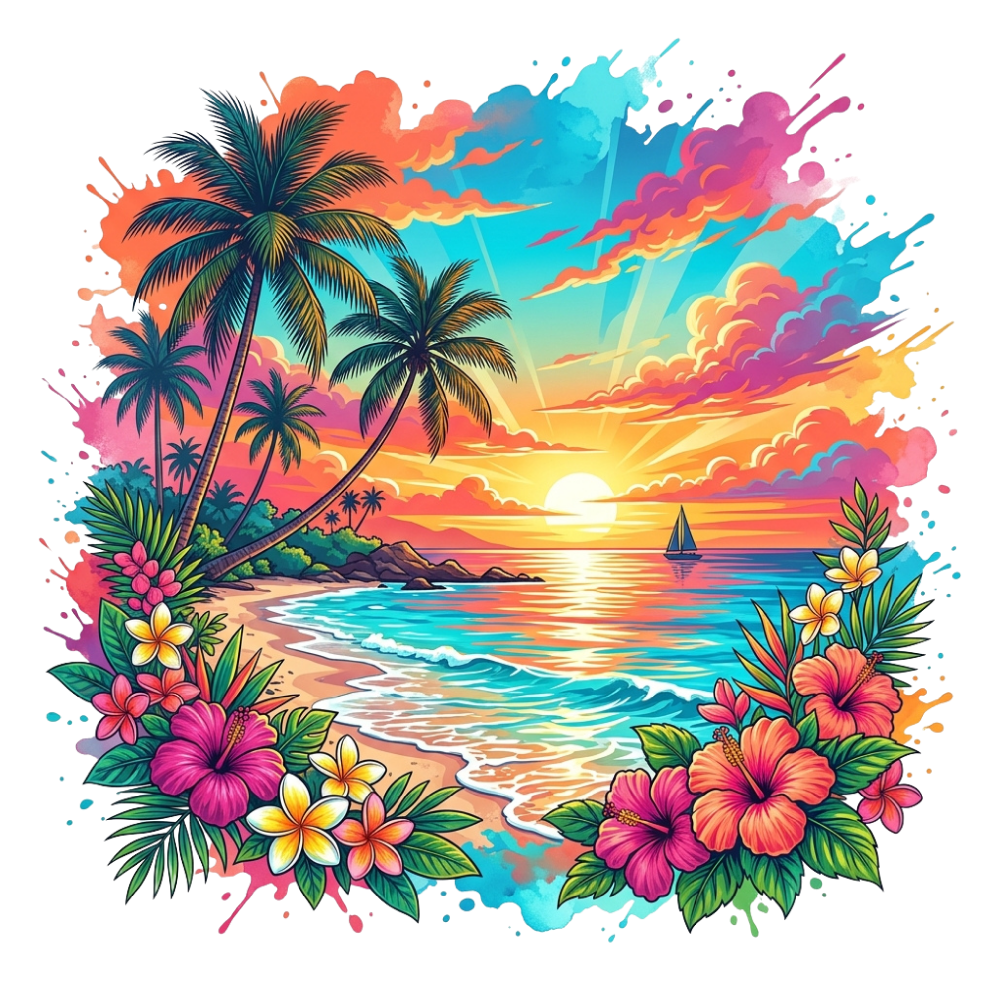 Tropical Sunset Beach Paradise DTF Transfer
