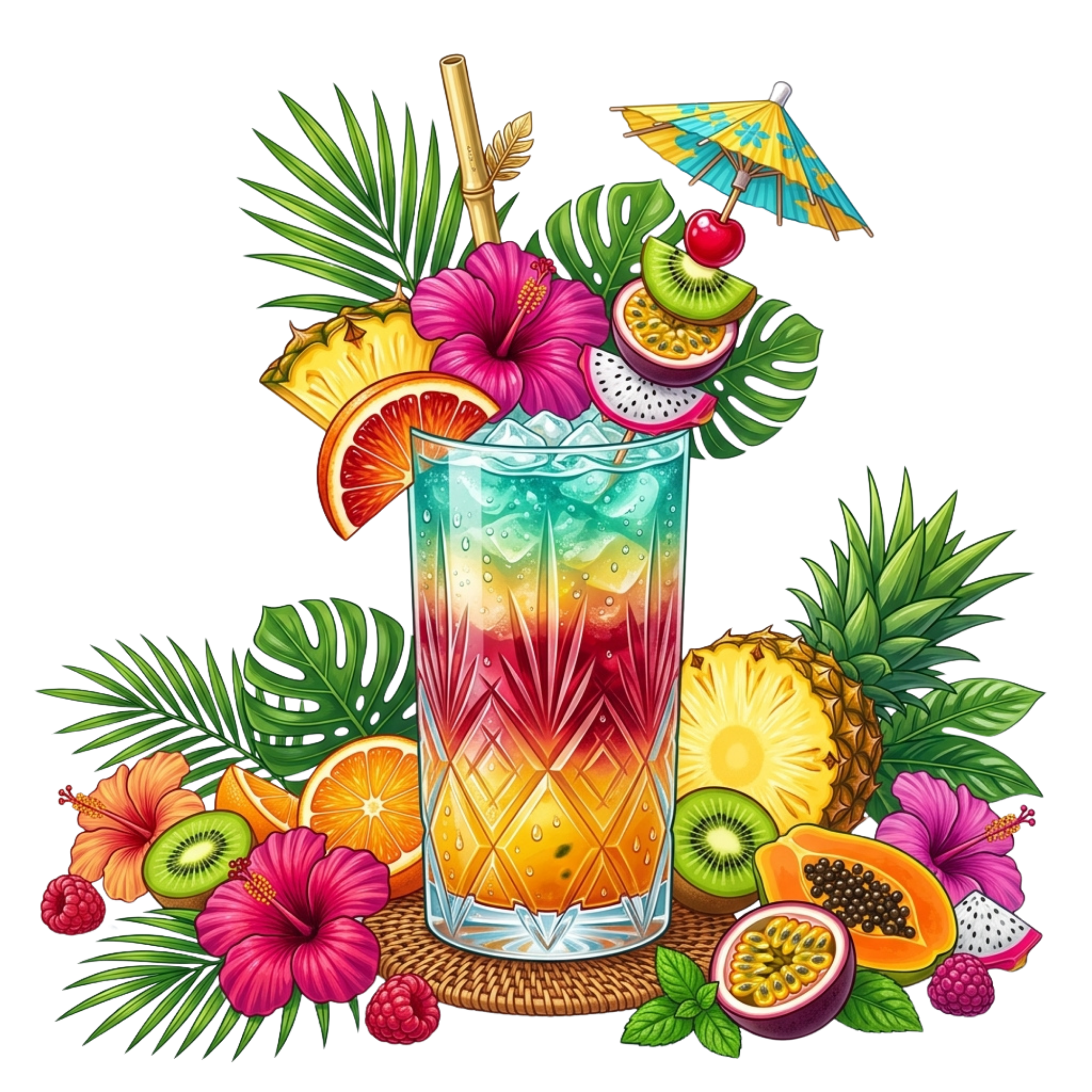 Tropical Fruit Summer Drink DTF Transfer