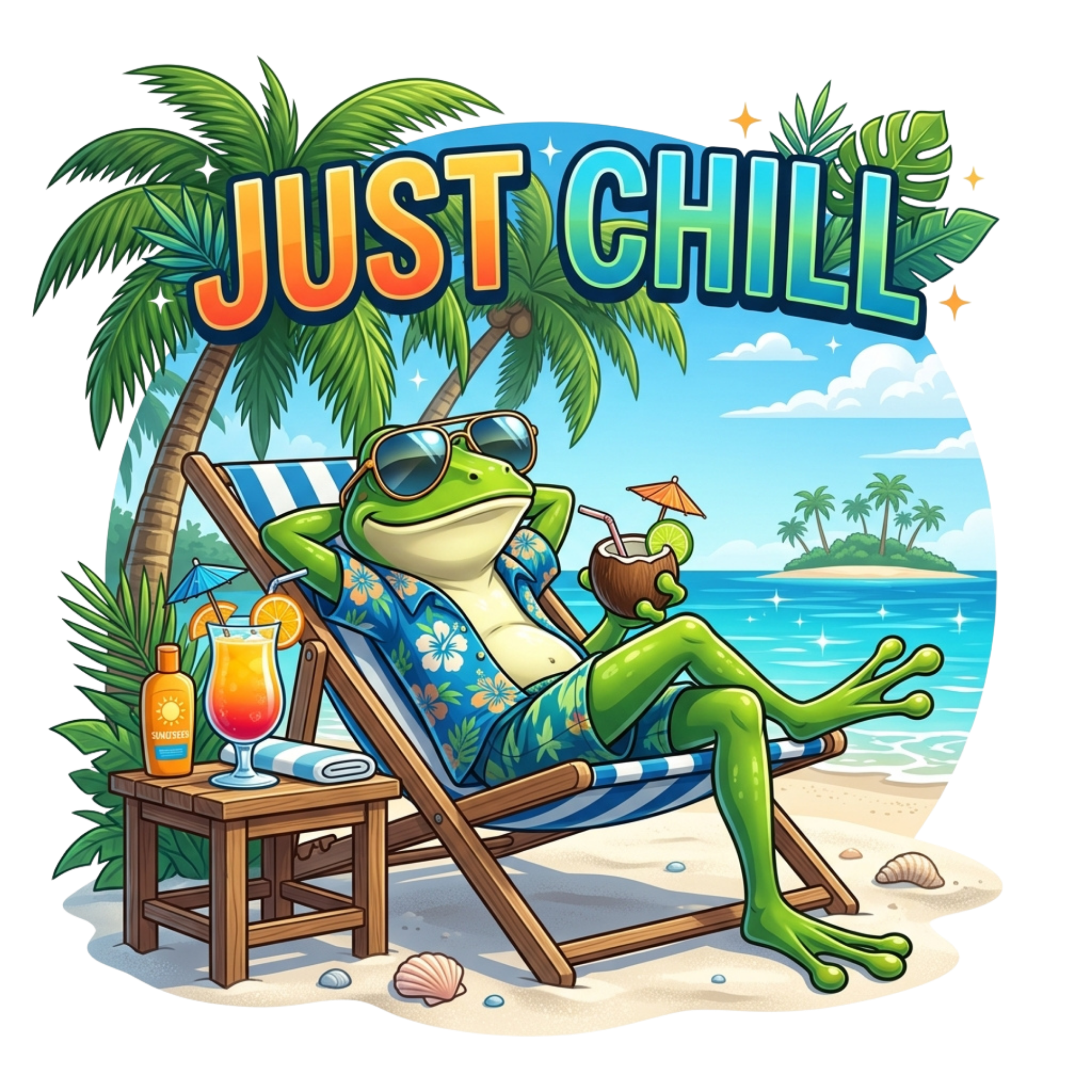 Just Chill Beach Frog DTF Transfer