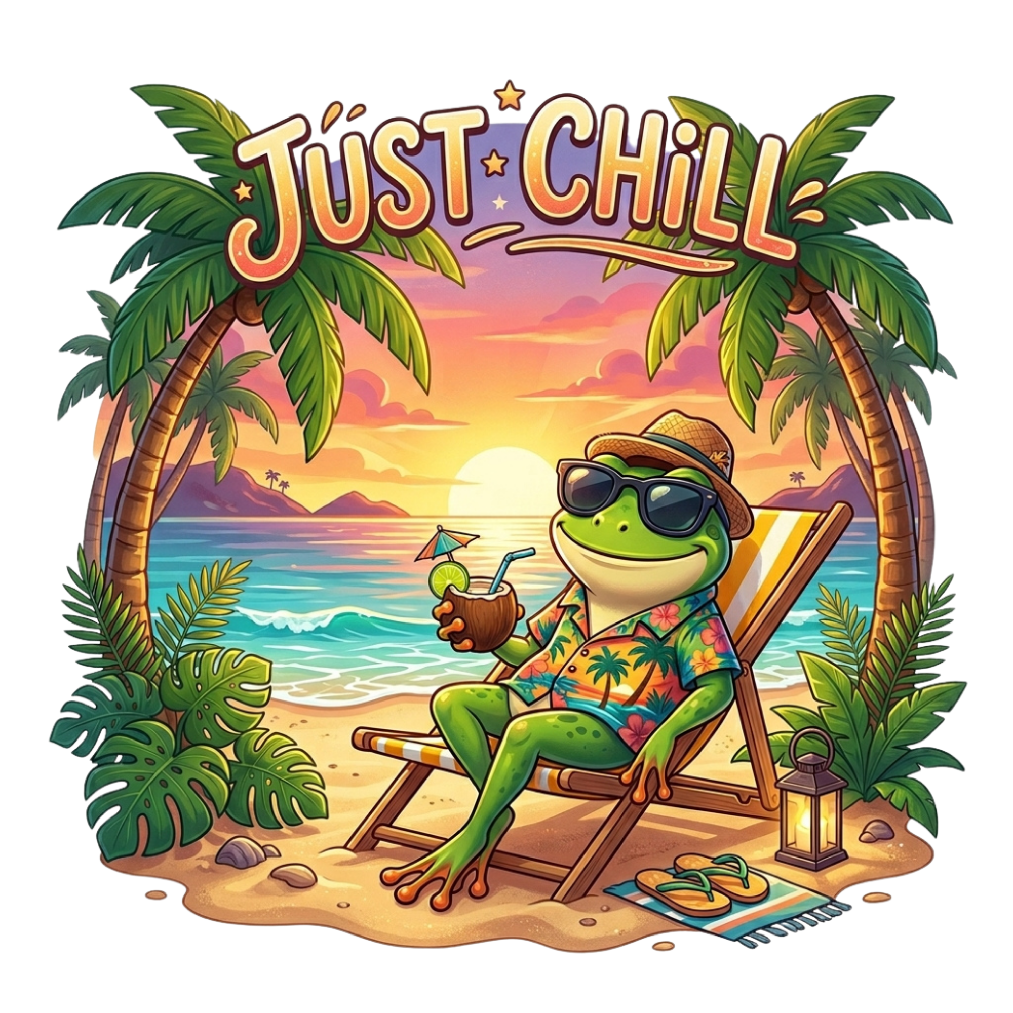 Just Chill Tropical Frog DTF Transfer