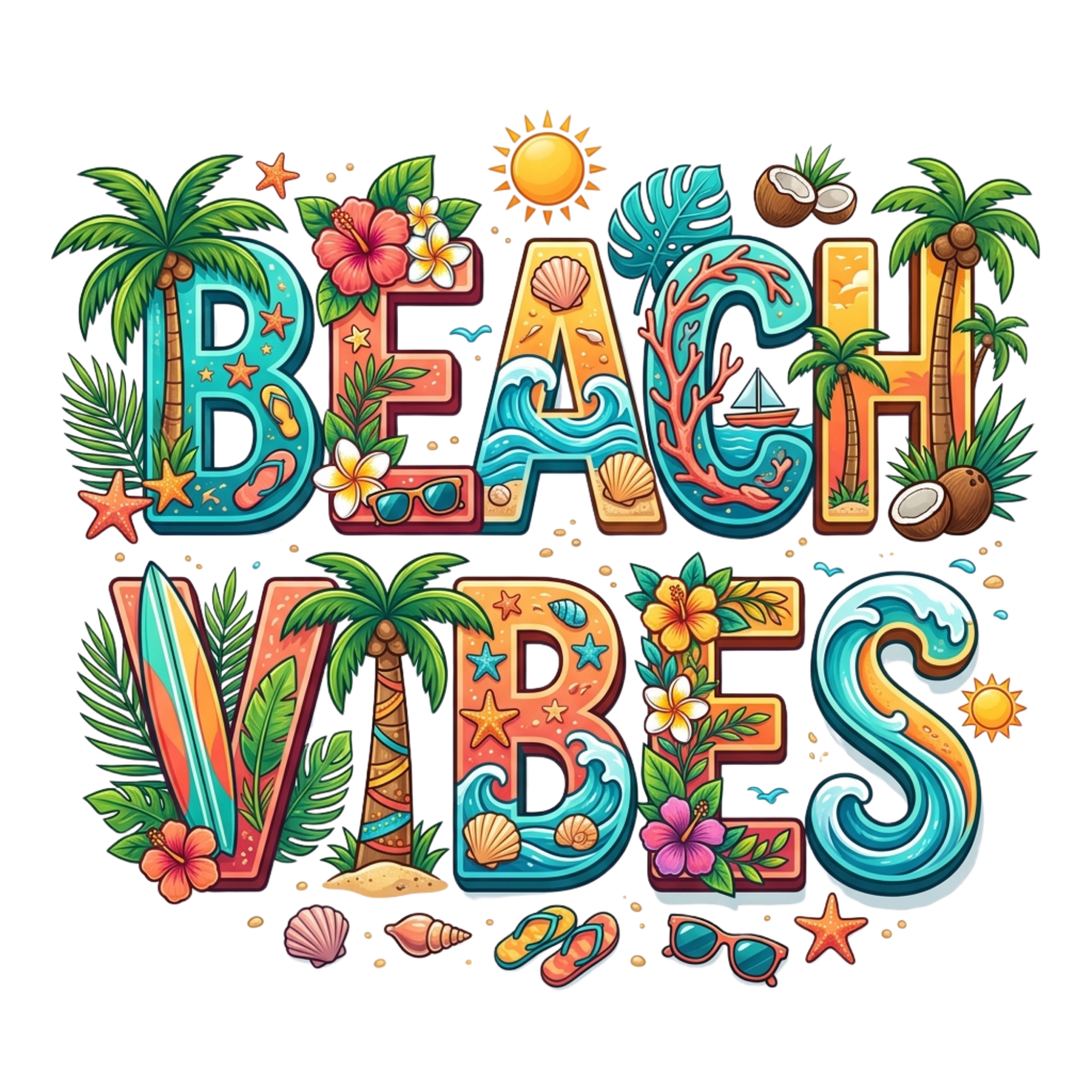 Colorful Beach Vibes DTF Transfer
