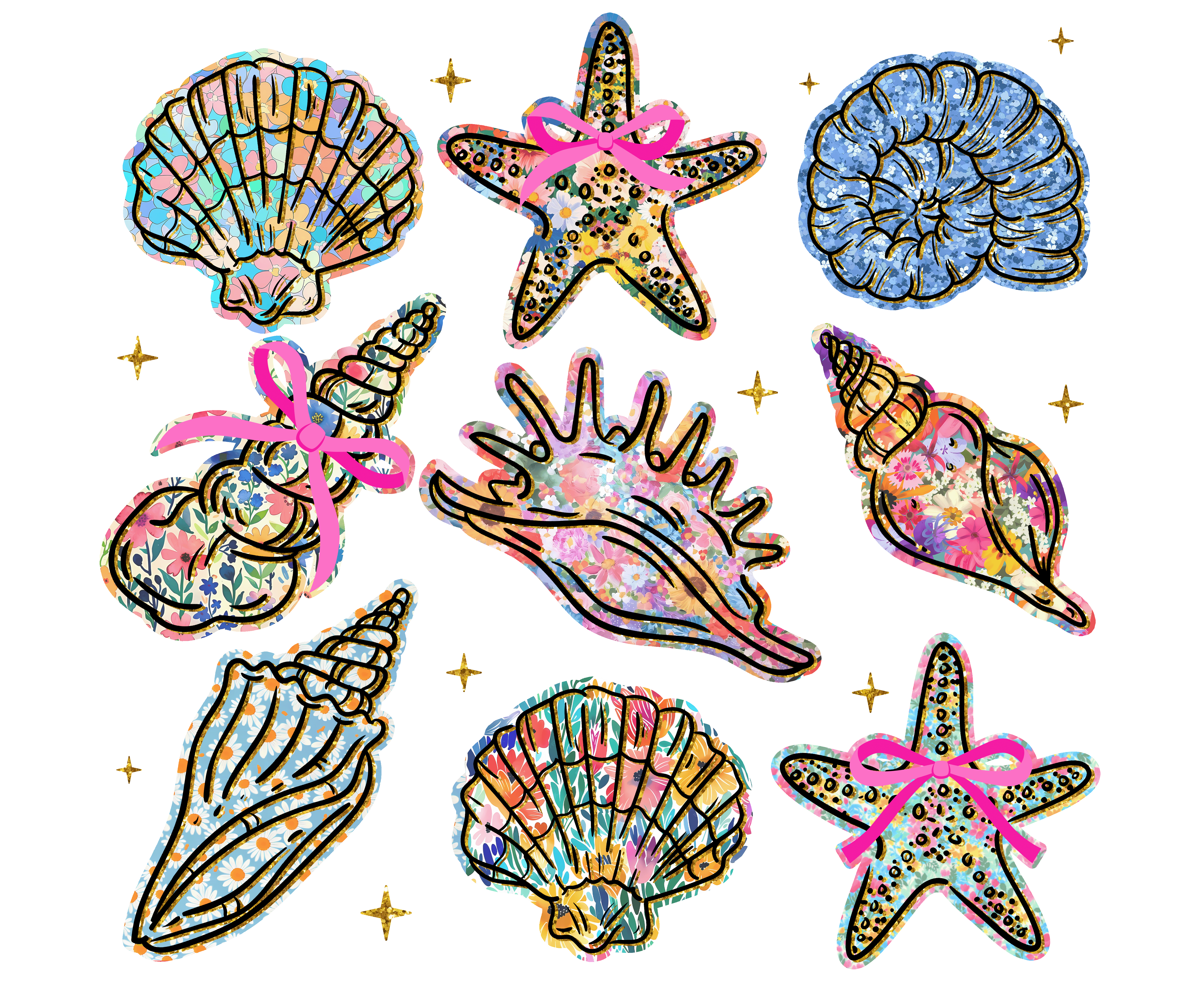 Floral Seashell Collection DTF Transfer