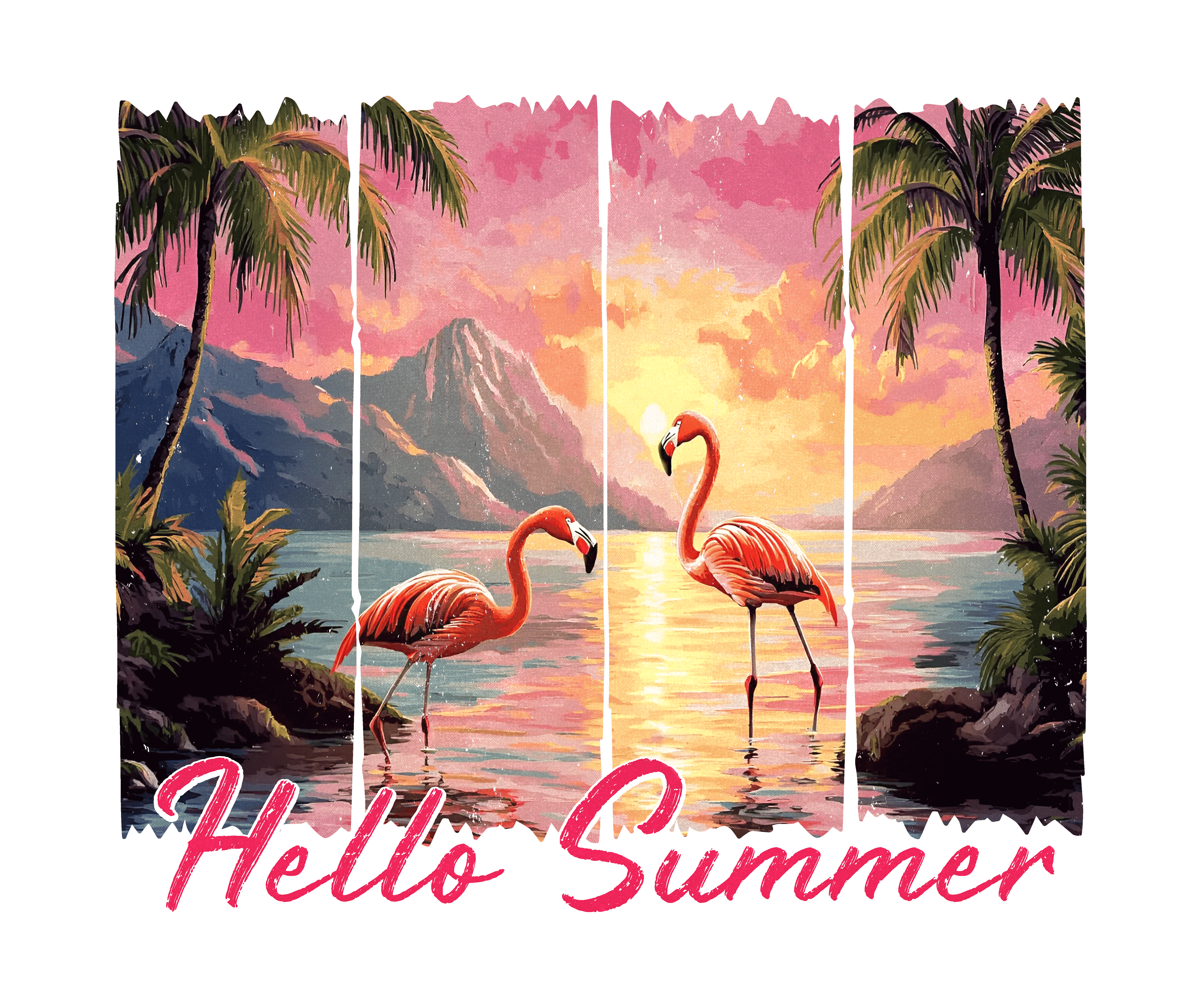 Hello Summer Flamingo Sunset DTF Transfer