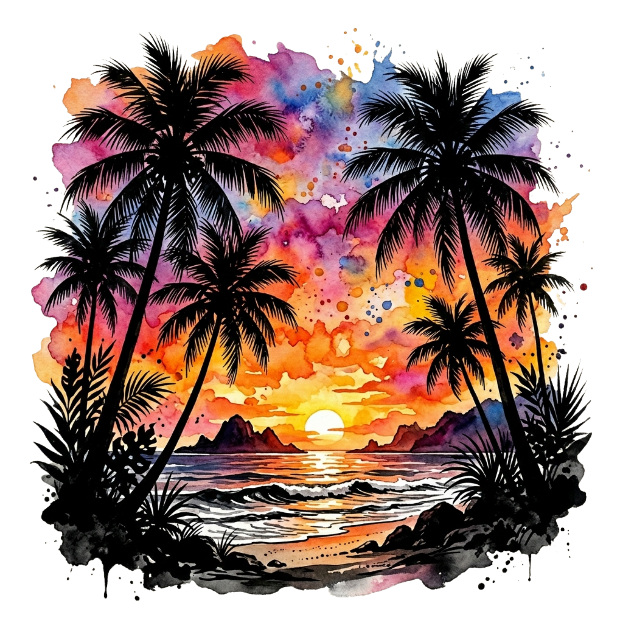 Tropical Palm Sunset DTF Transfer