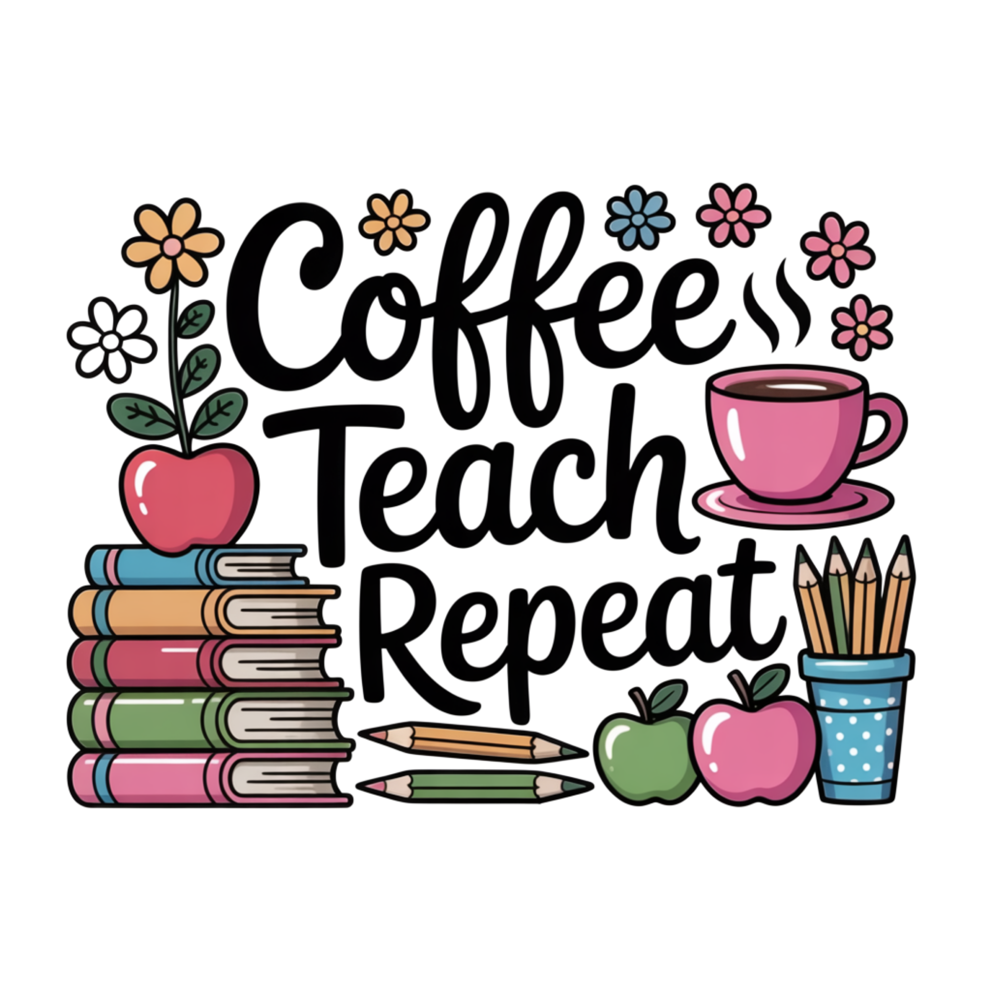 Coffee Teach Repeat DTF Transfer