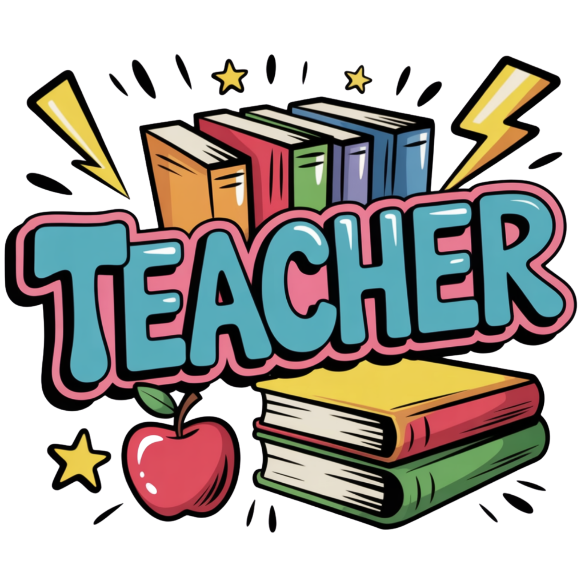 Teacher Books And Apple DTF Transfer