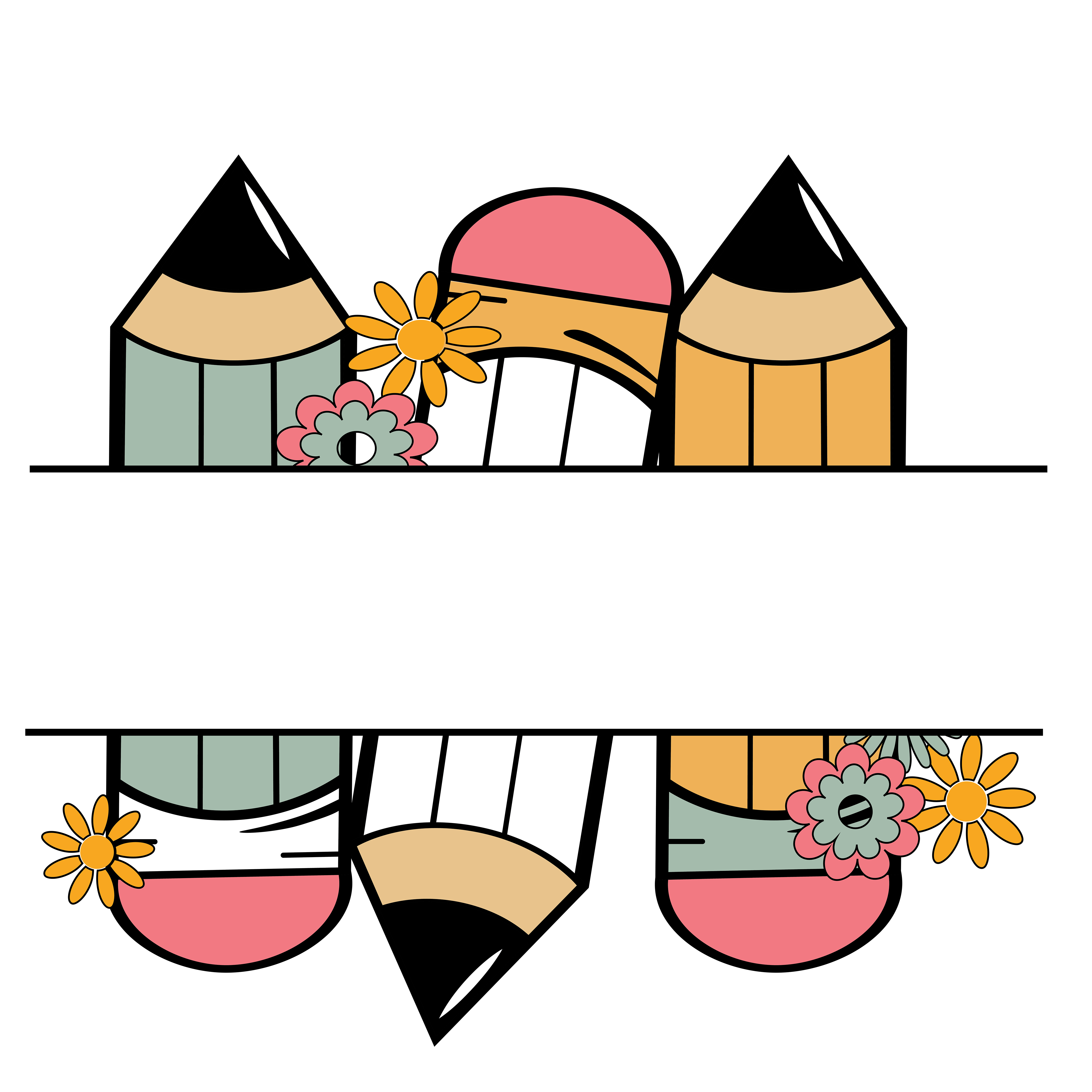 Decorative Pencil Illustration With flowers DTF Transfer