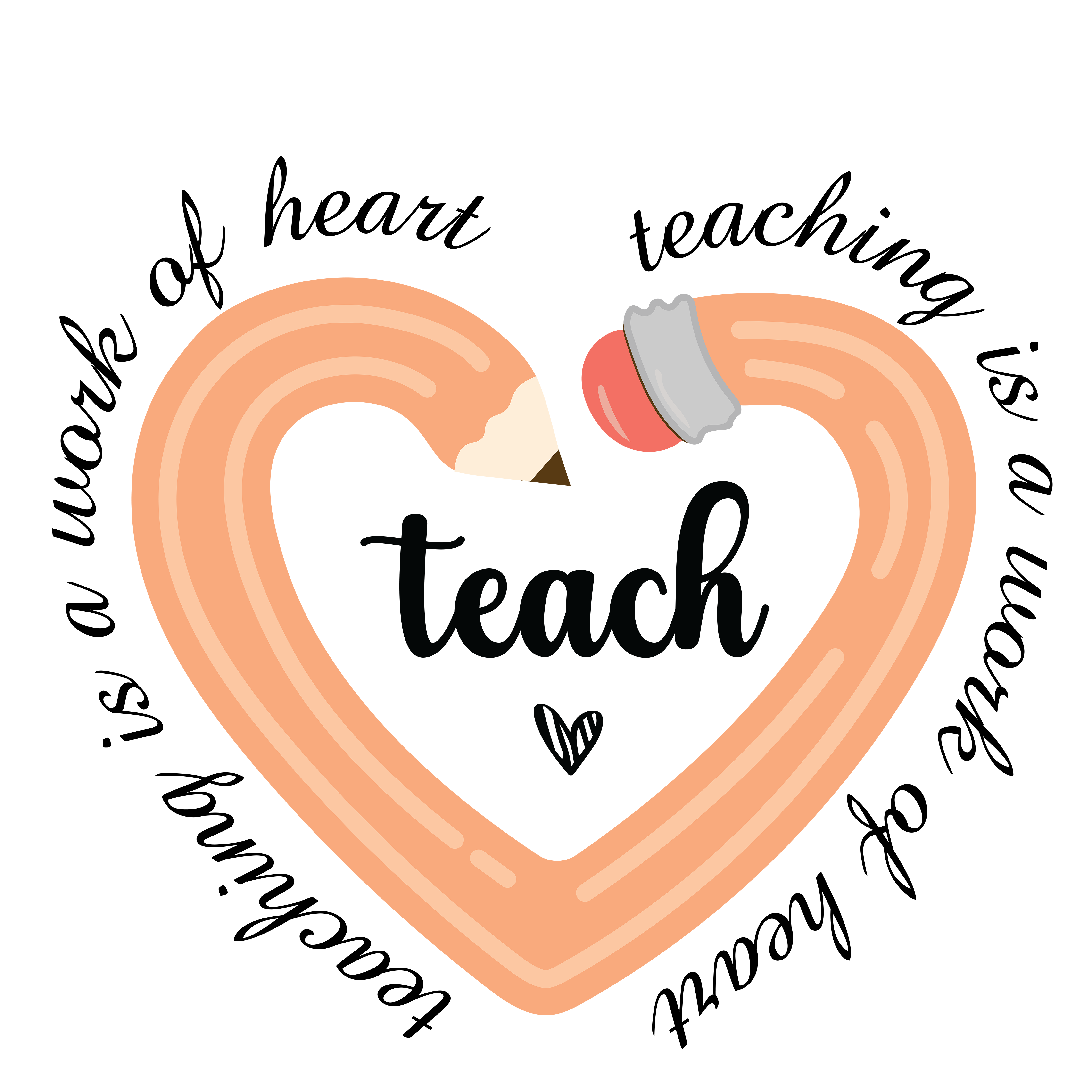 Teacher Pencil Heart DTF Transfer