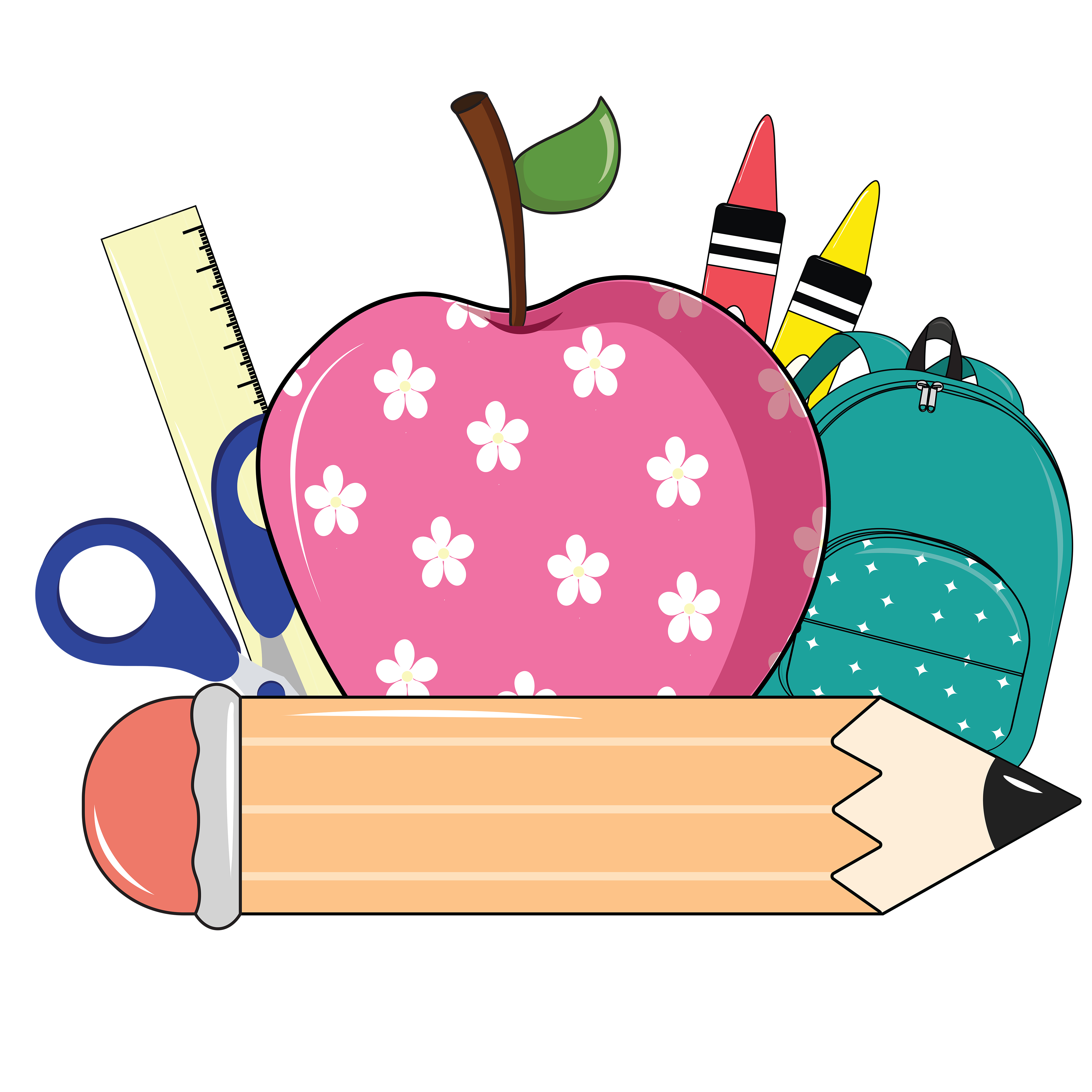 Floral Apple School Supplies DTF Transfer