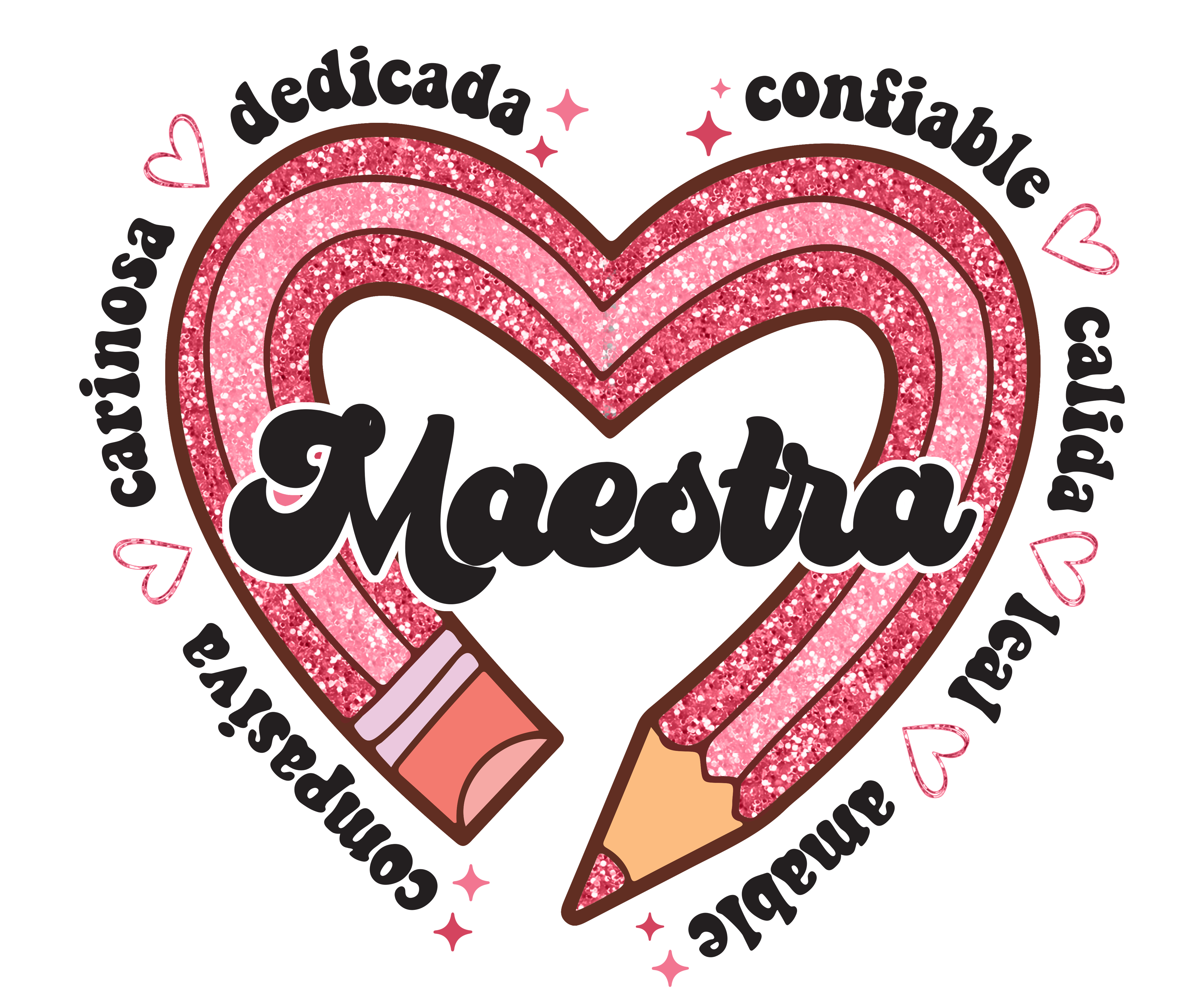 Maestra Heart Pencil Spanish Teacher DTF Transfer