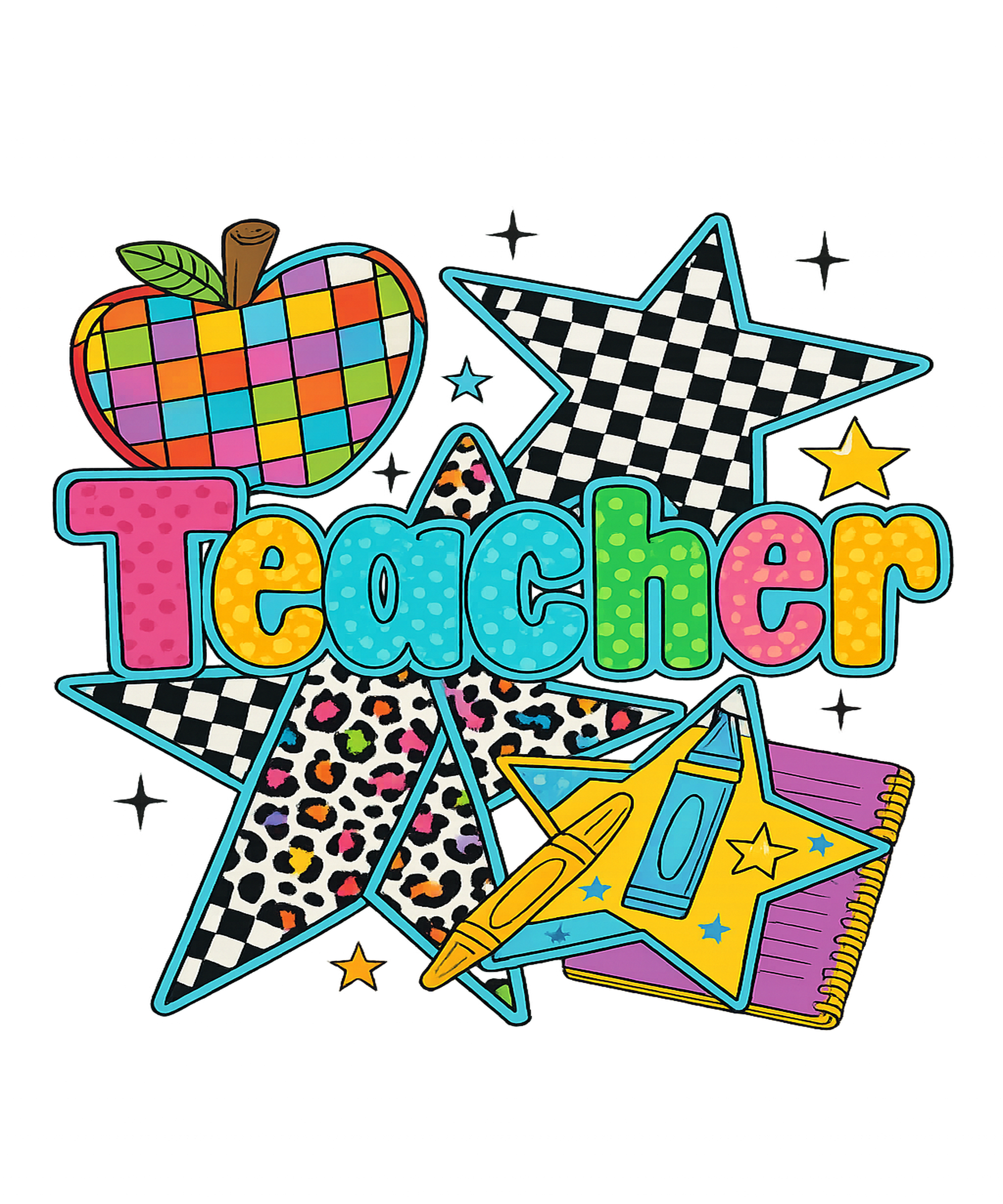Retro Teacher Stars And School Supplies DTF Transfer