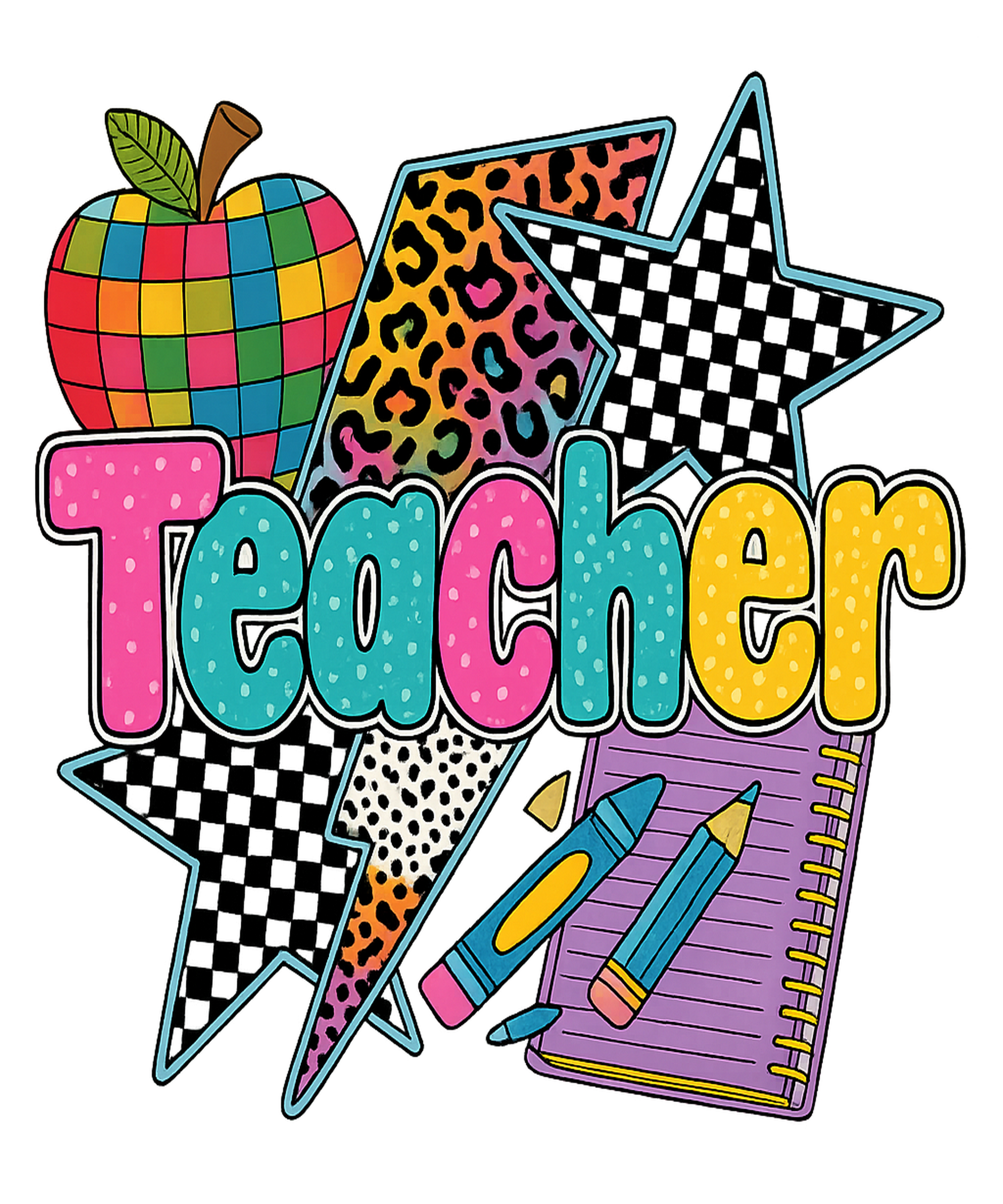 Colorful Teacher Leopard Star DTF Transfer