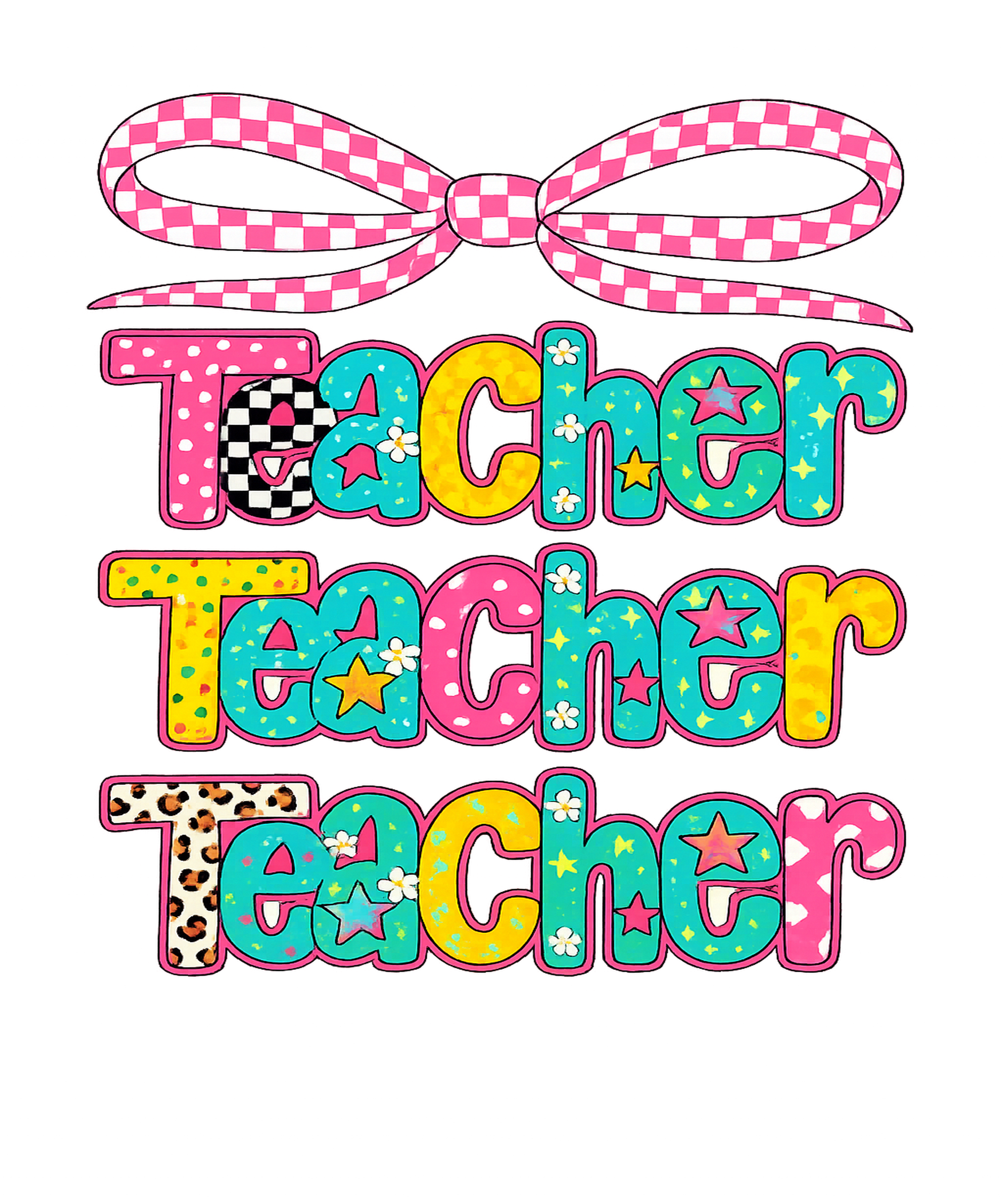 Teacher Teacher Teacher Bow DTF Transfer