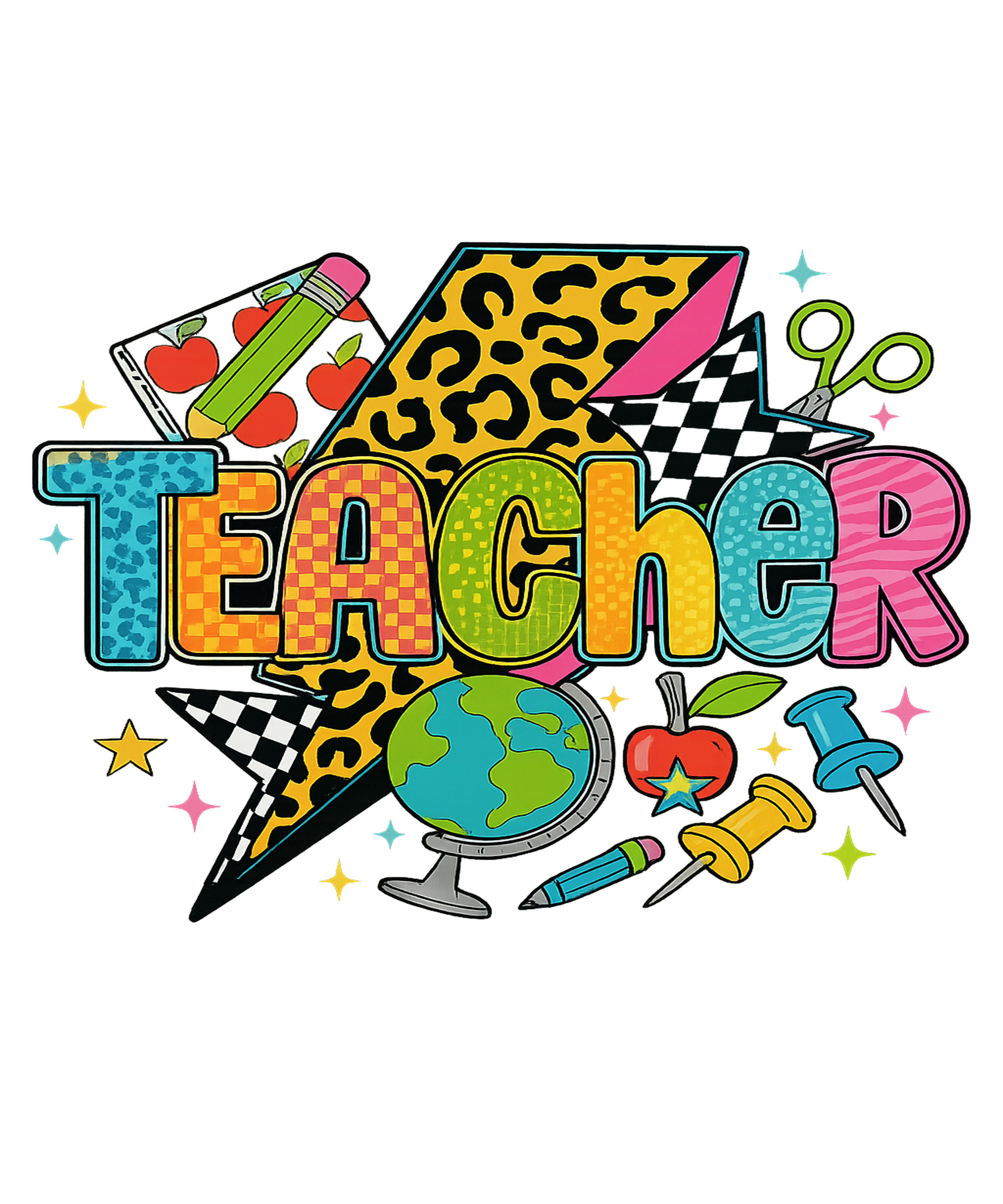 Retro Teacher School Supplies DTF Transfer